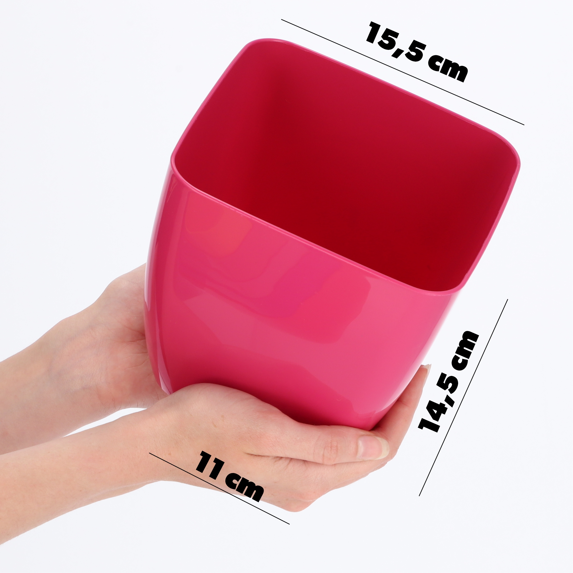 Doniczka kwadratowa Borgo 16 cm, różowa