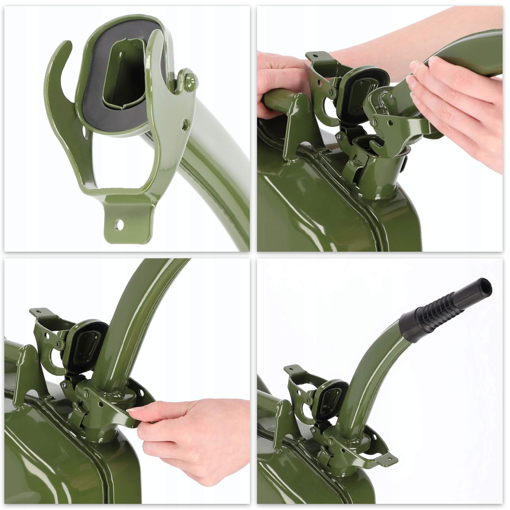 Kanister na paliwo stalowy 5L + lejek 31 cm, zielony