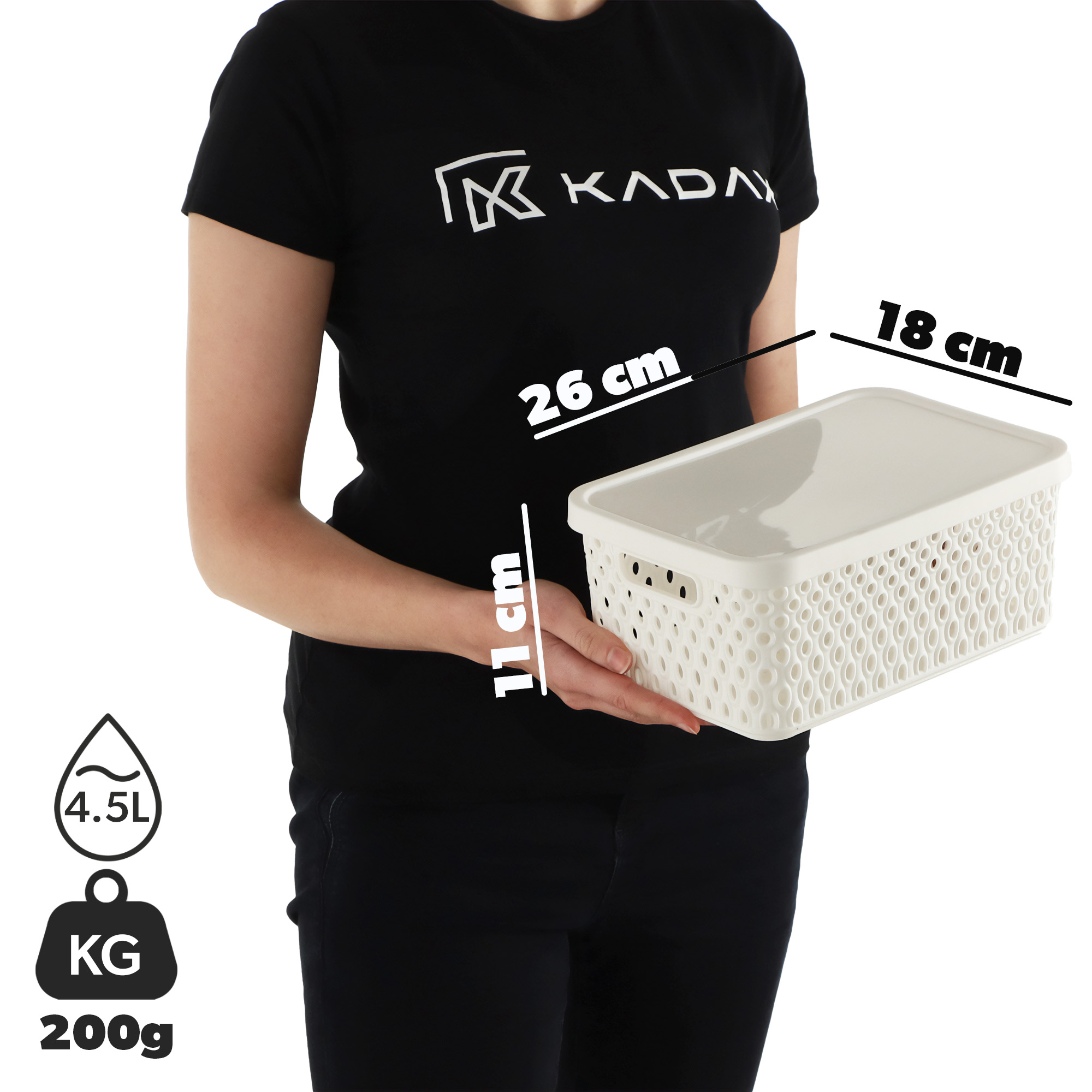 Koszyk z pokrywą do przechowywania Pau 4,5L biały