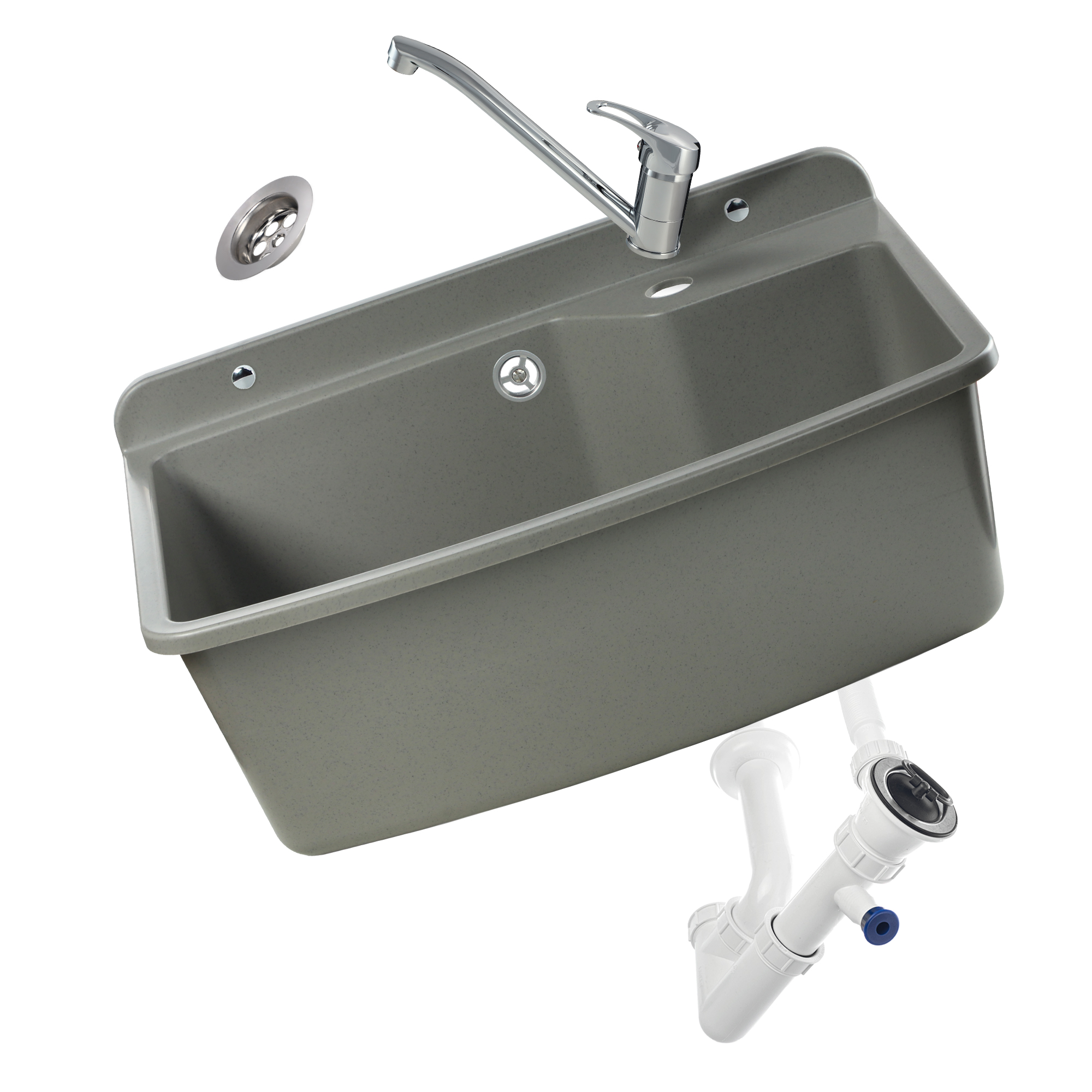 Zlew gospodarczy z baterią stojąca Gospo Maximus, szary