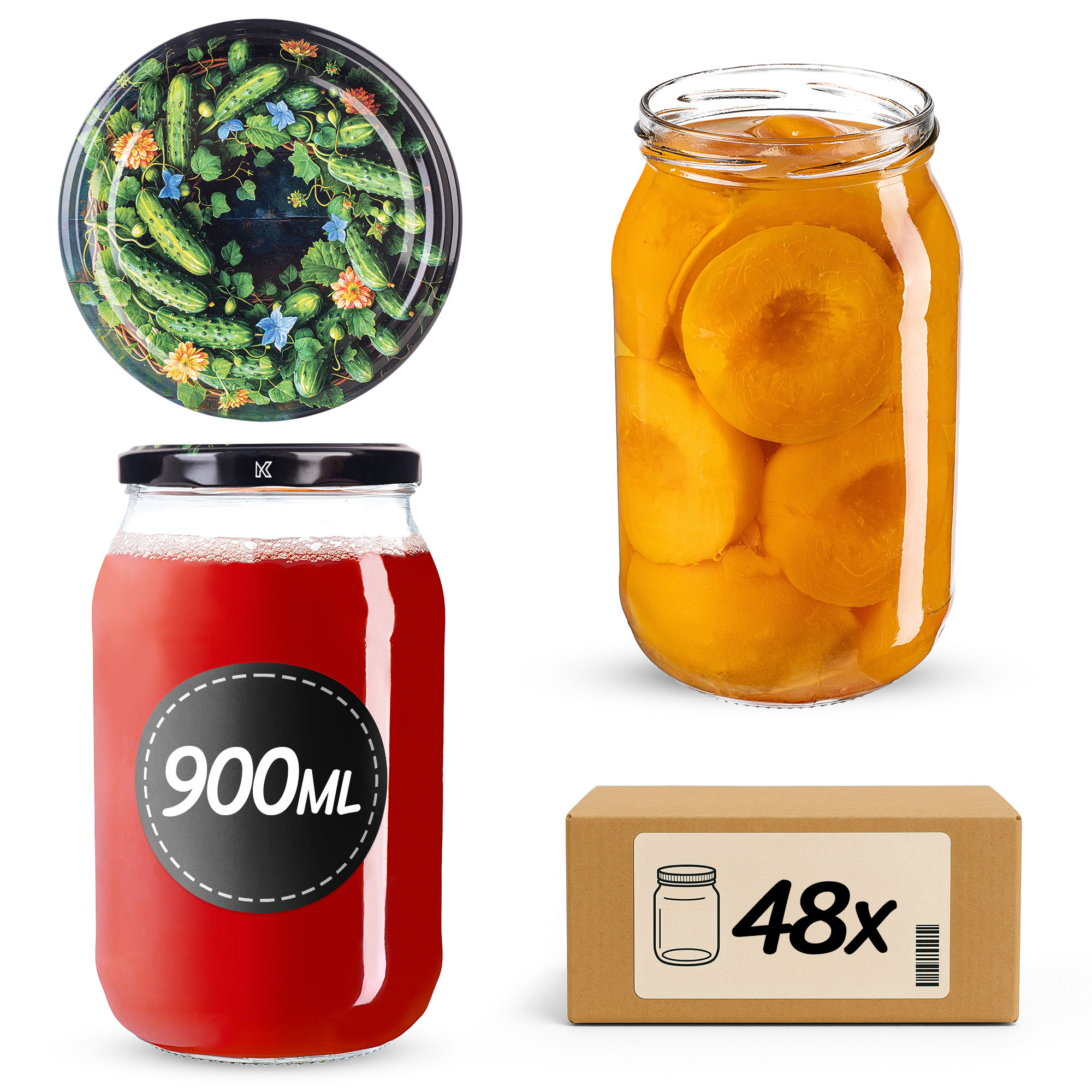 Słoiki na przetwory Simo 900ml fi82mm 48szt + wieczko Ogórki czarne