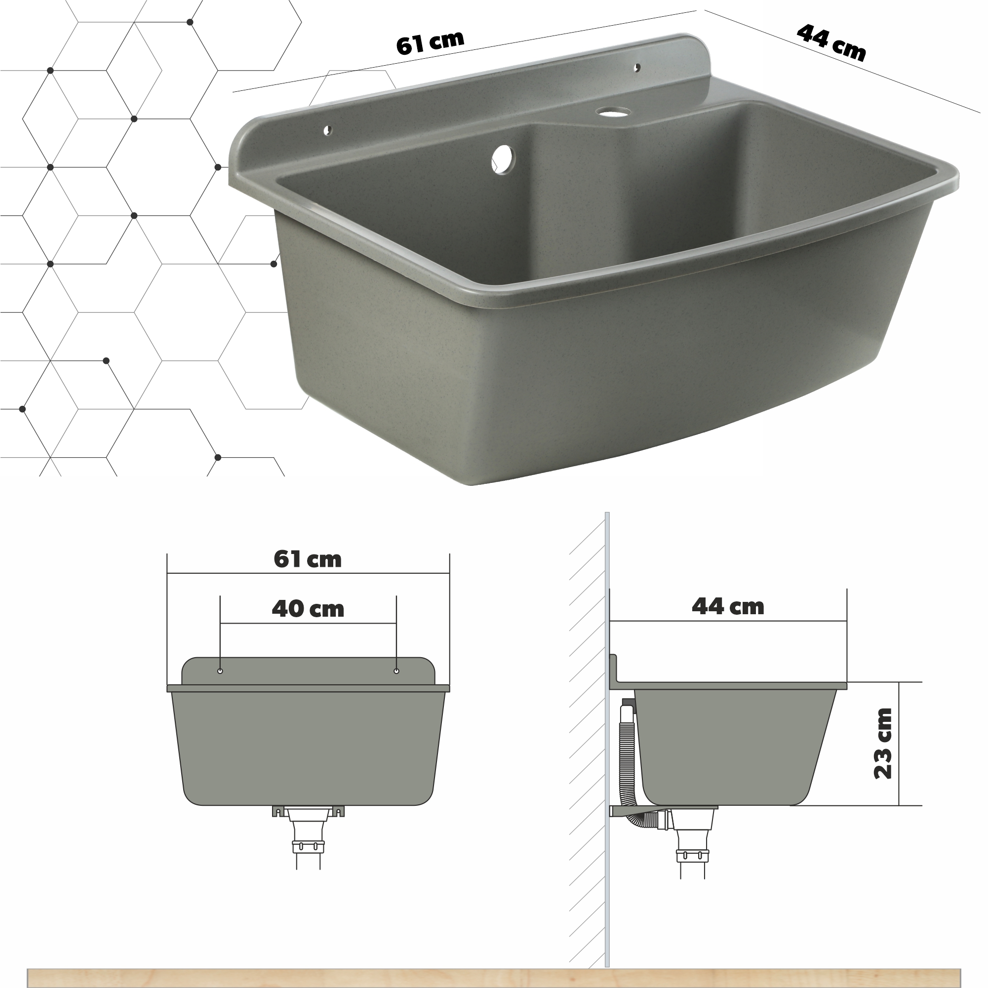 Zlew gospodarczy z baterią stojąca Gospo Maximus, szary