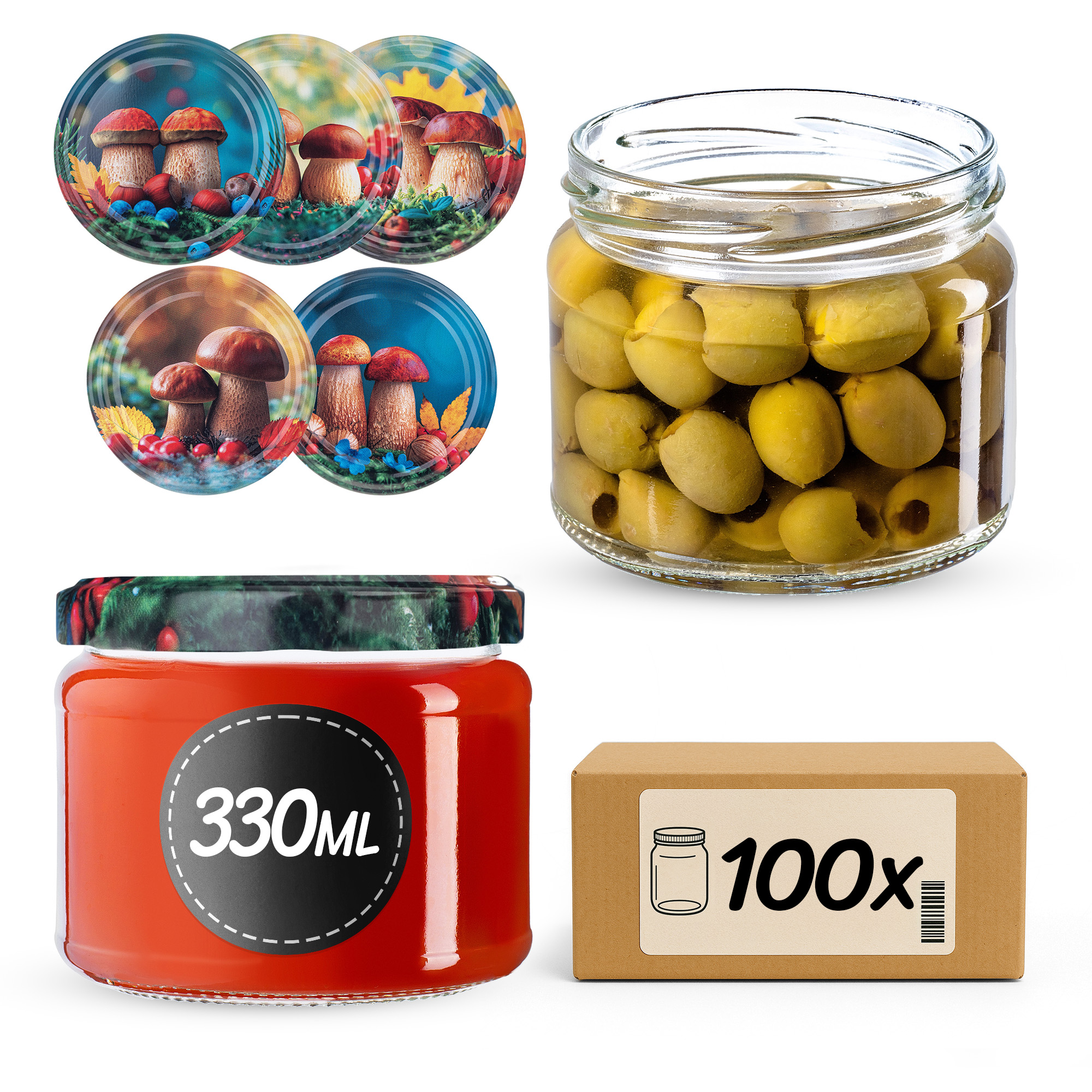 Słoiki na przetwory Sonka 330ml fi82mm 100szt + wieczko Grzyb polski