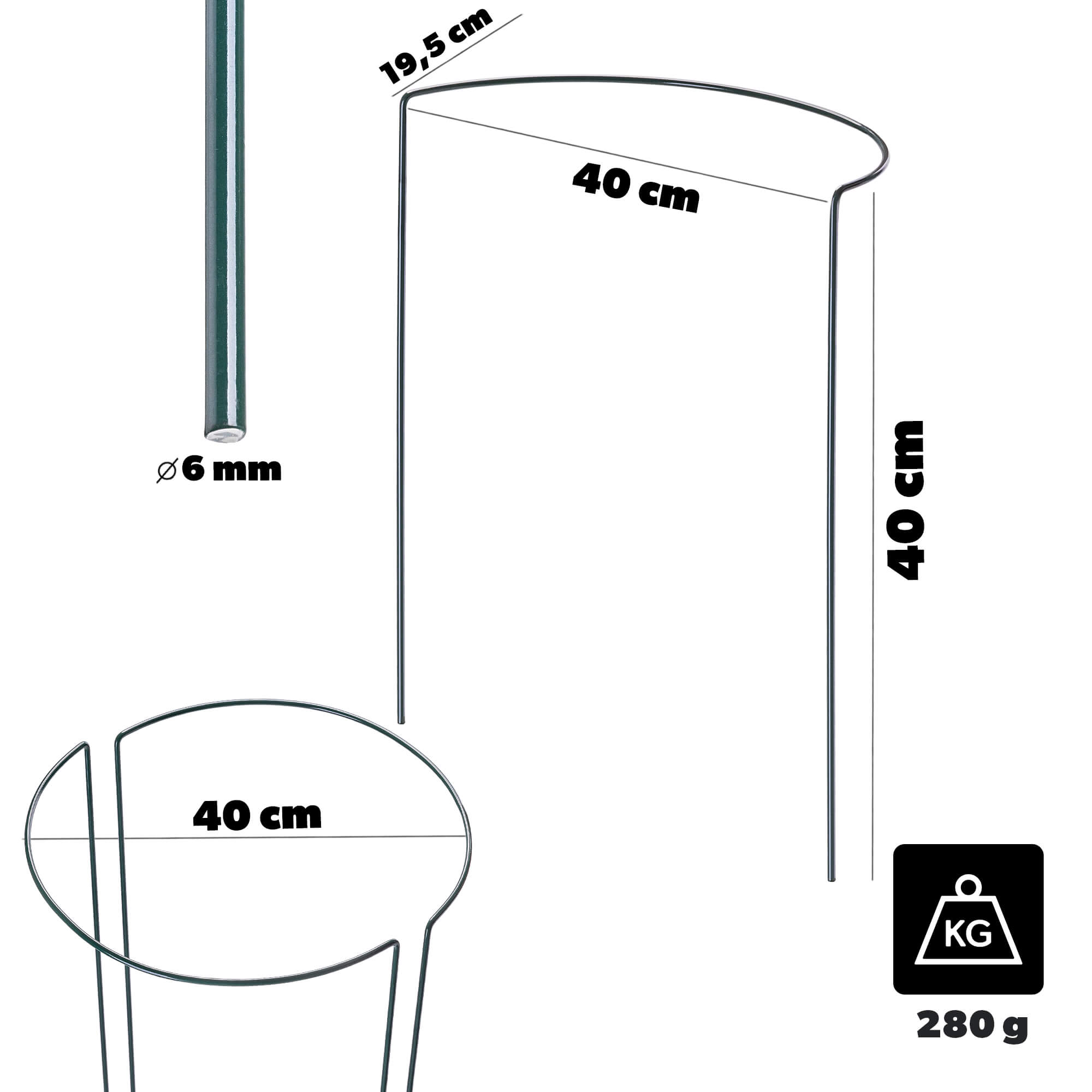 Podpora ogrodowa Mahet półkole 40 cm stalowa zielona 6 szt.