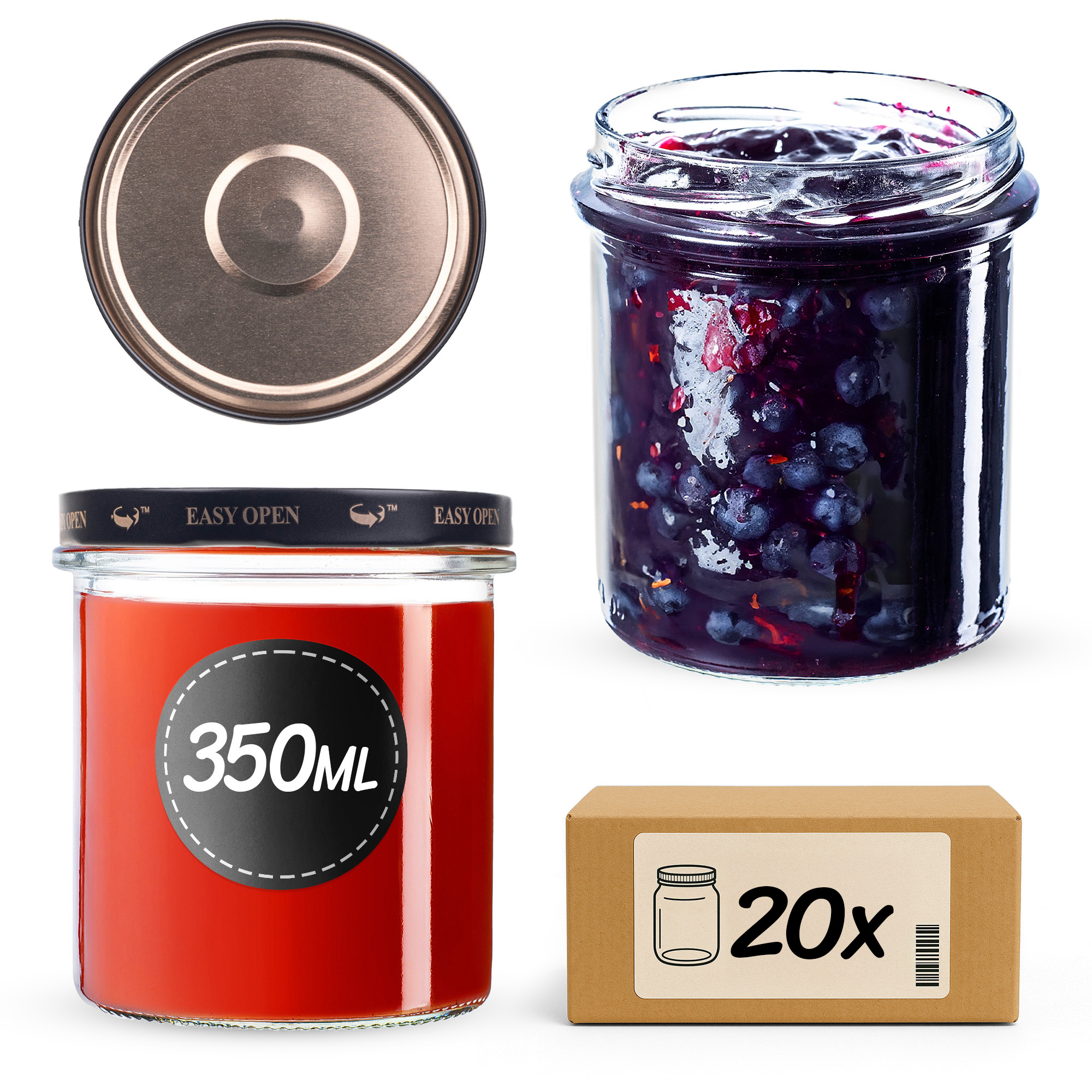 Słoiki na przetwory Avila 350ml fi82mm 20szt + wieczko Czarno złote