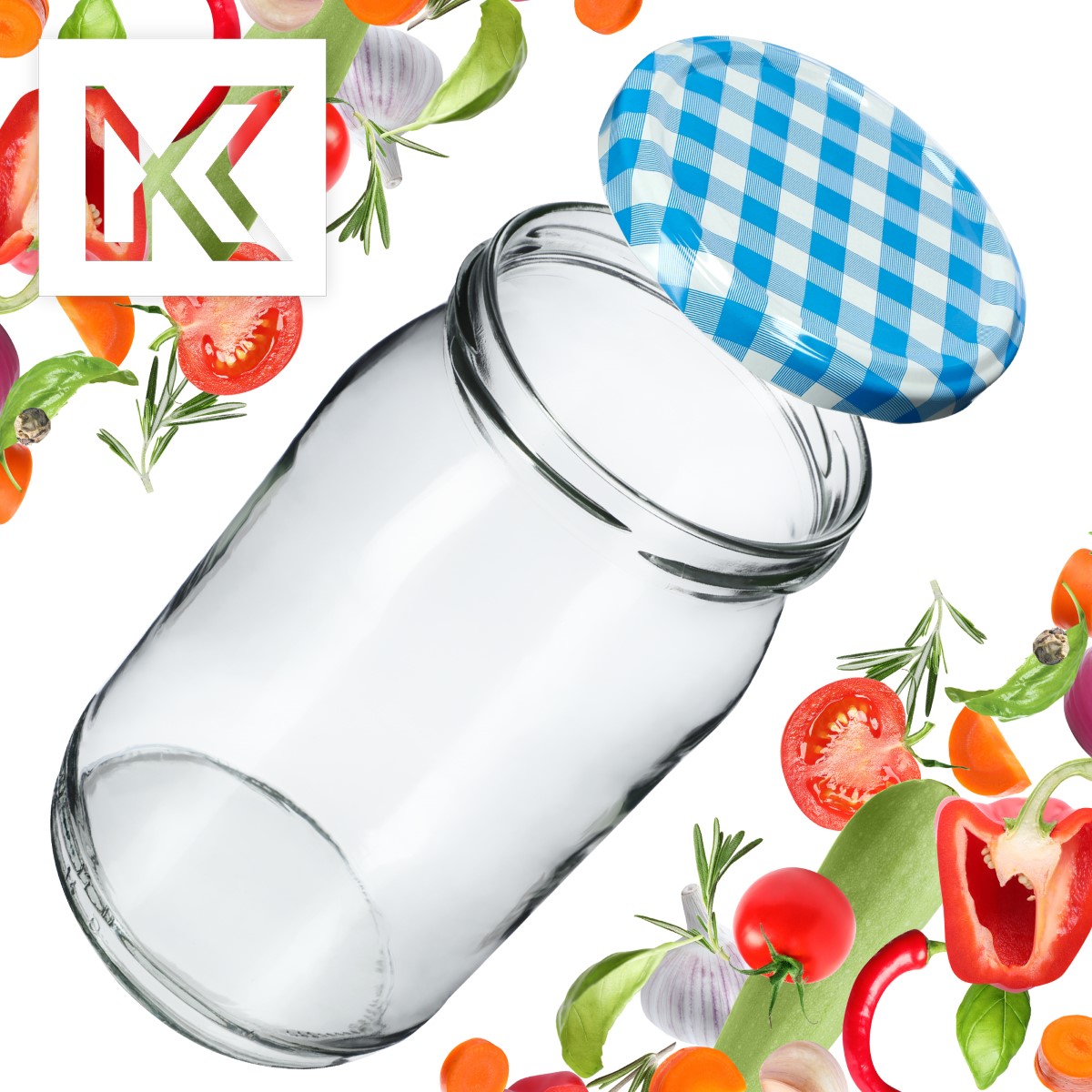 Słoiki na przetwory Simo 900ml 48szt 82mm + wieczka "Niebieska Krata"
