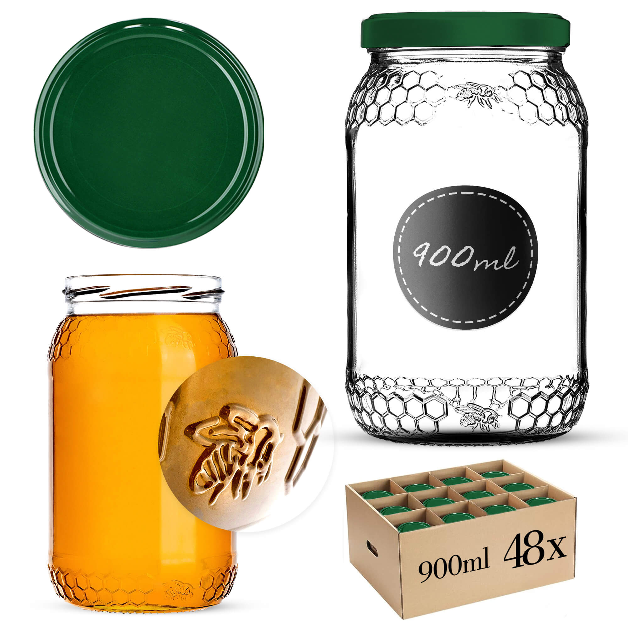 Szklany słój Lierde 900ml 82mm 48 szt. + wieczka zielone