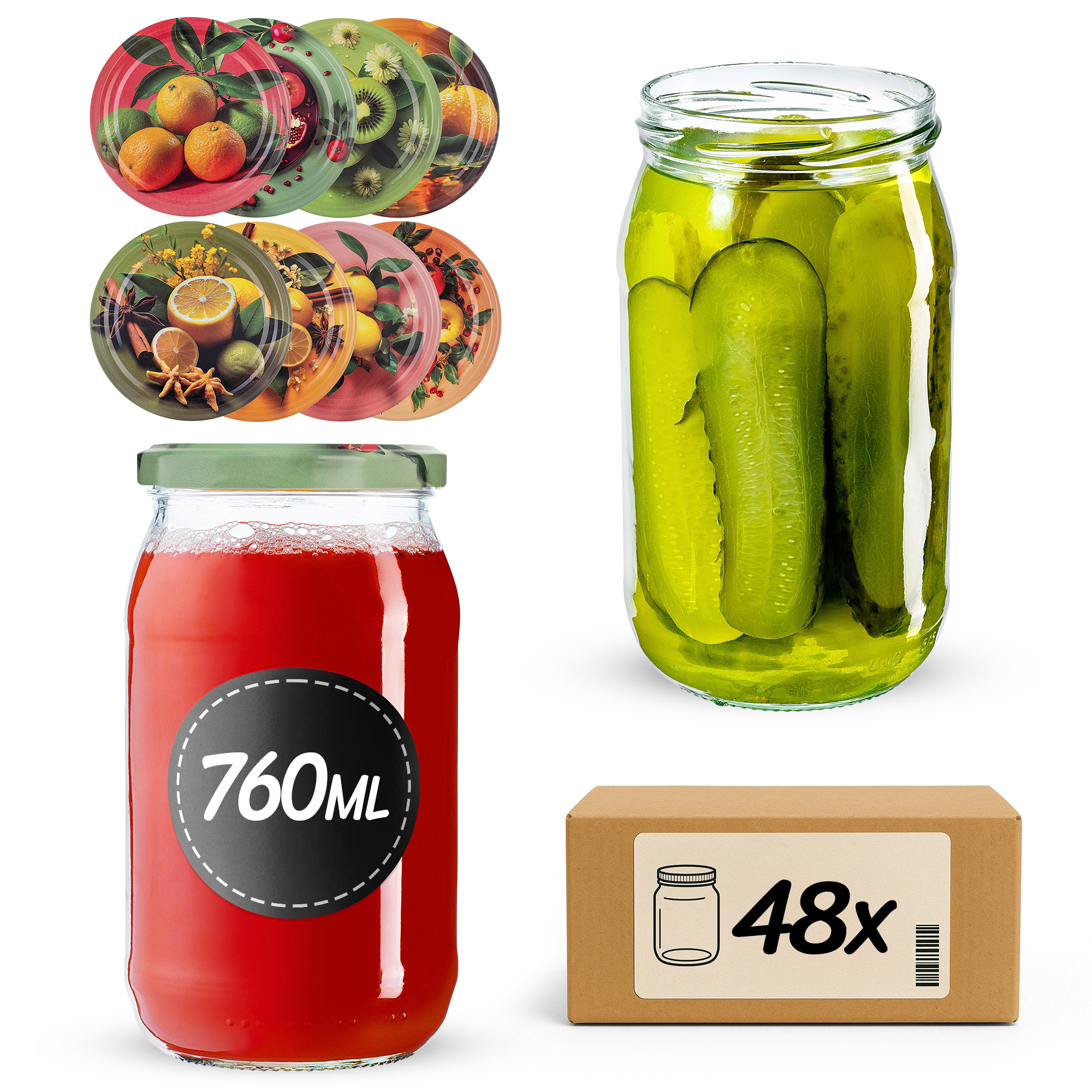 Słoiki na przetwory Niva 760ml fi82mm 48szt + wieczko Egzotyczne owoce