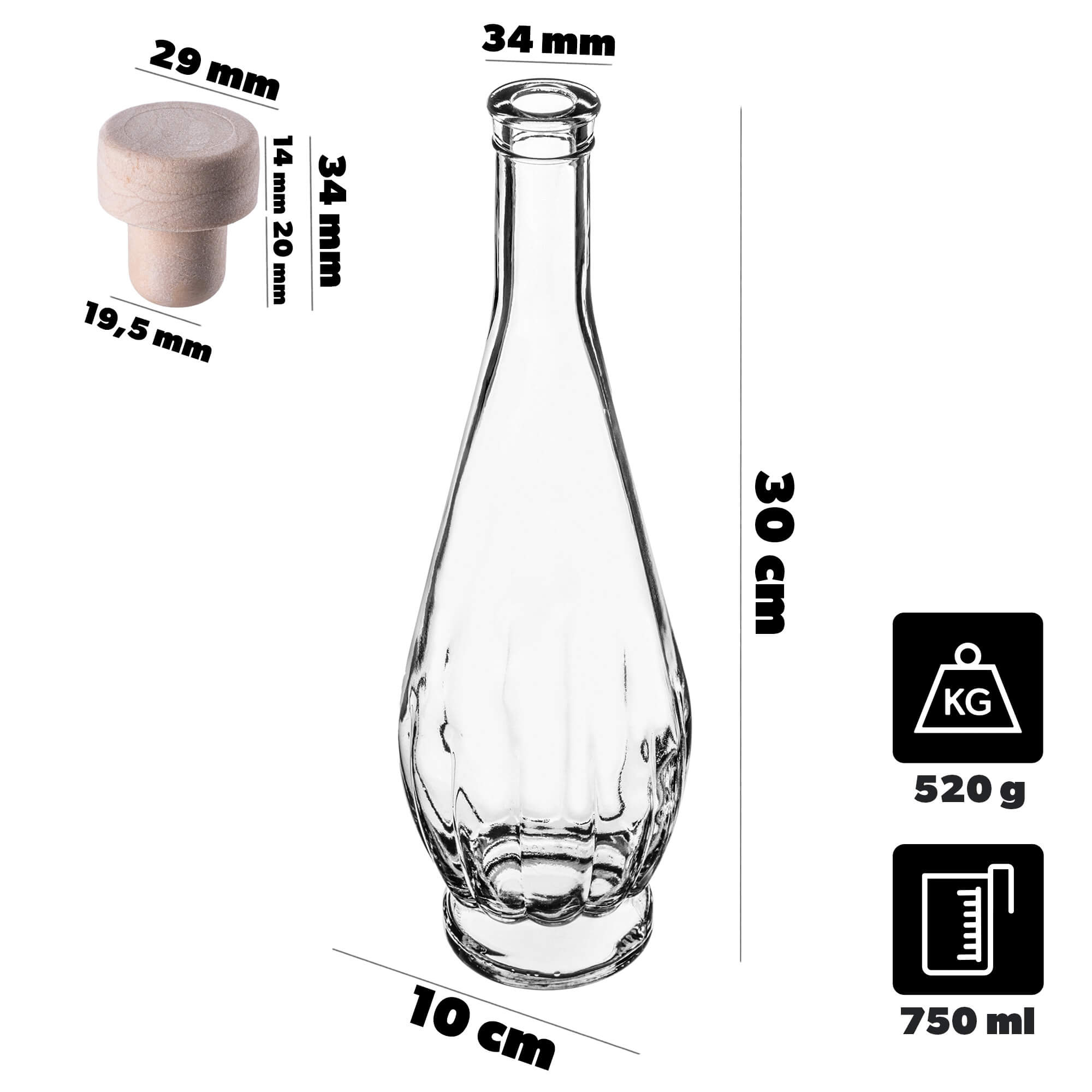 Szklana butelka na nalewkę Cona 750ml z korkiem syntetycznym 1 szt.