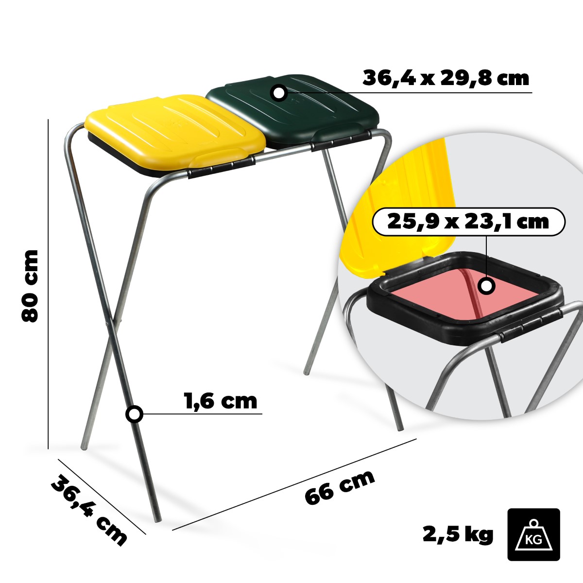 Stojak na worek do segregacji śmieci Bakel podwójny, zielono-żółty