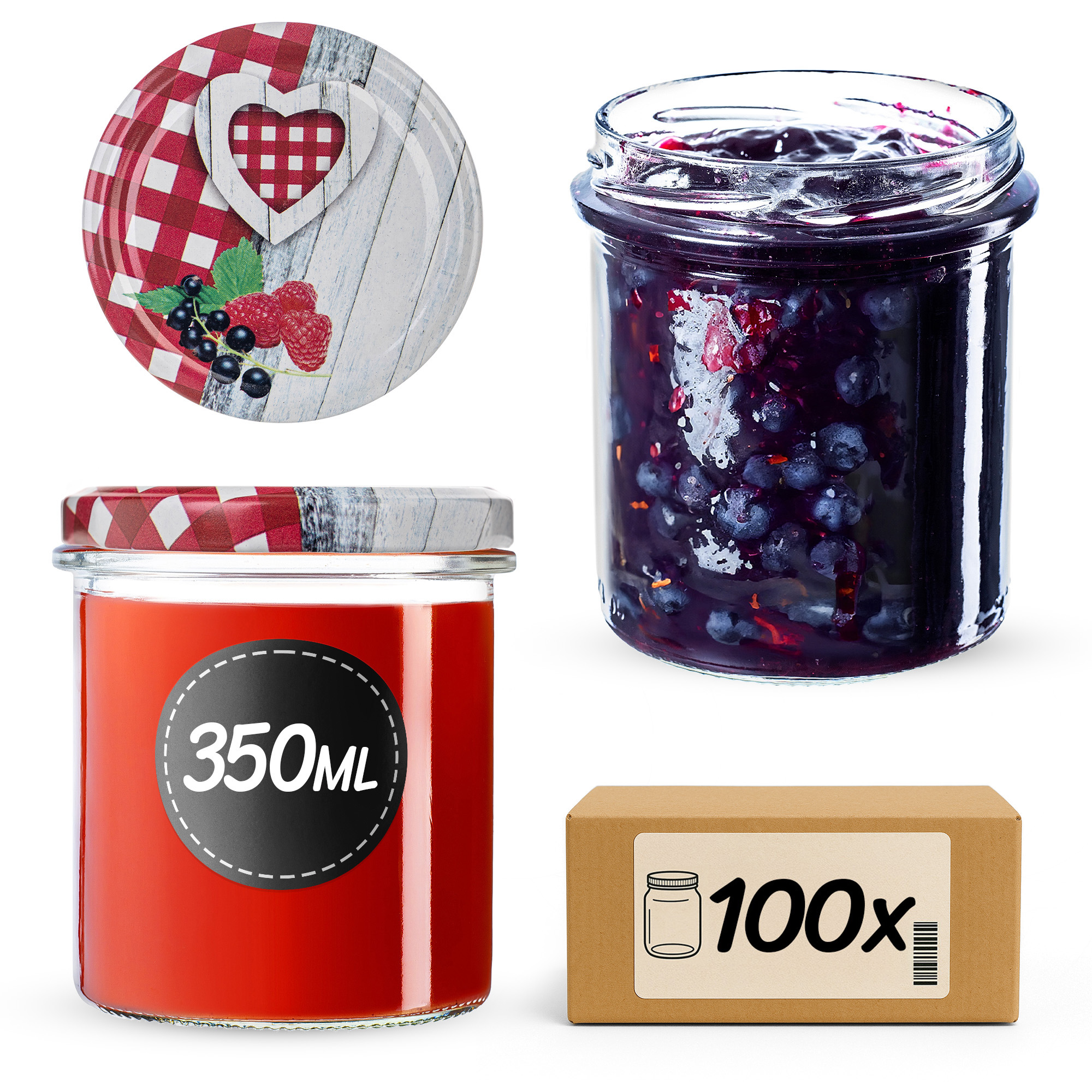 Słoiki na przetwory Avila 350ml fi82mm 100szt + wieczko Krata z serduszkiem