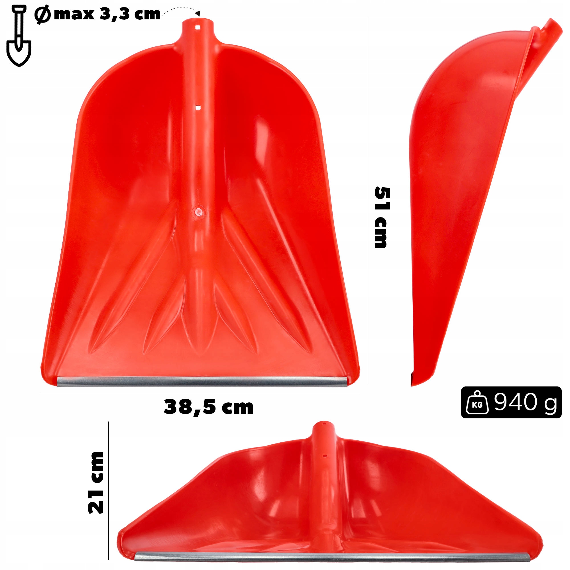 Szufla do śniegu bez trzonka, pomarańczowa, 3szt.