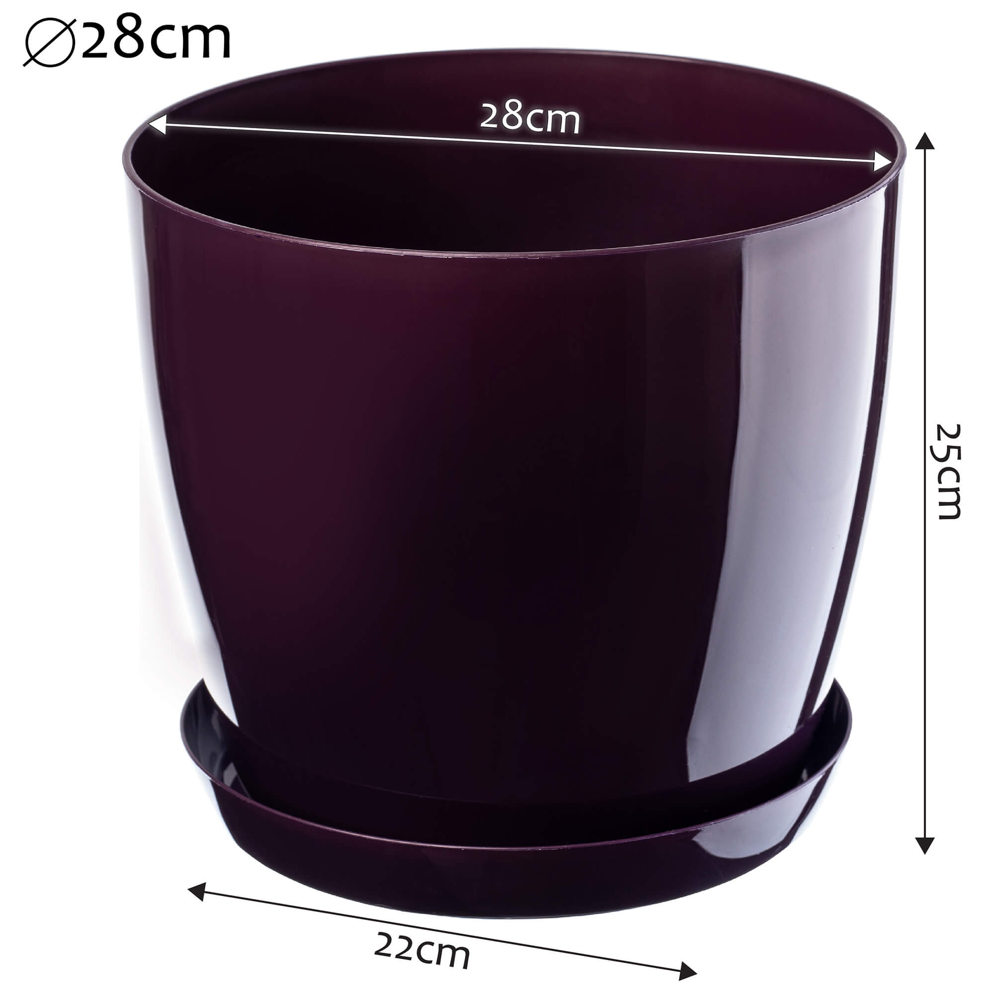 Doniczka na kwiaty z podstawką 28 cm, śliwkowa