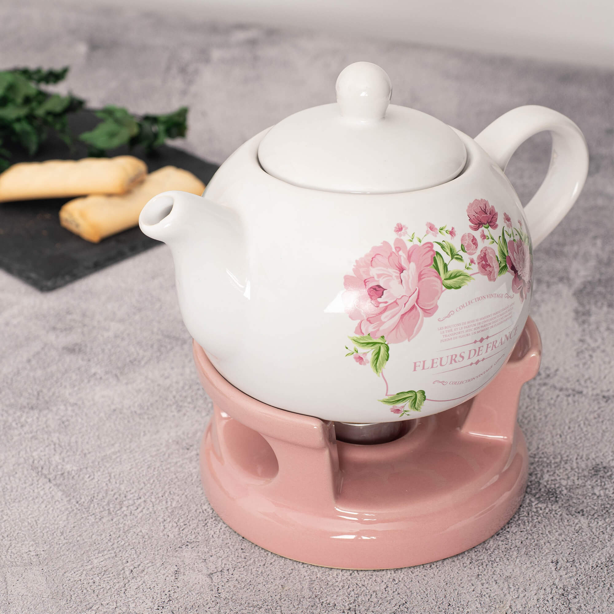 Dzbanek ceramiczny z podgrzewaczem Irais 1L kwiatki