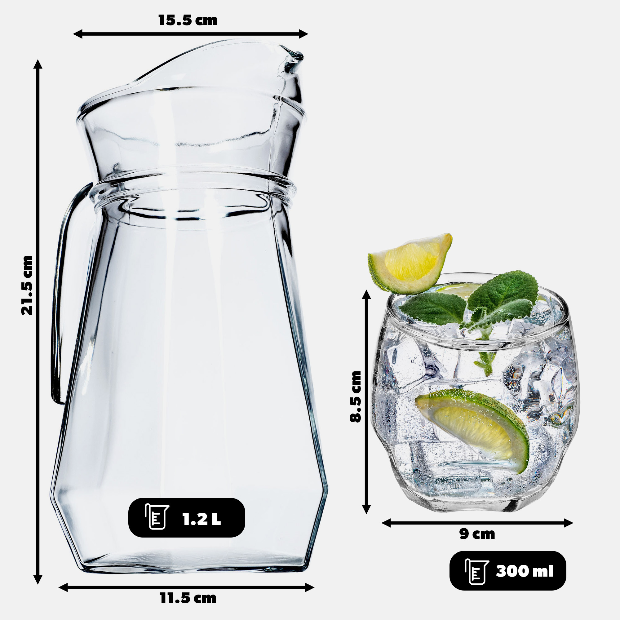 Zestaw szklanek Asti 300 ml 6 szt + Dzbanek Sanza 1,2L