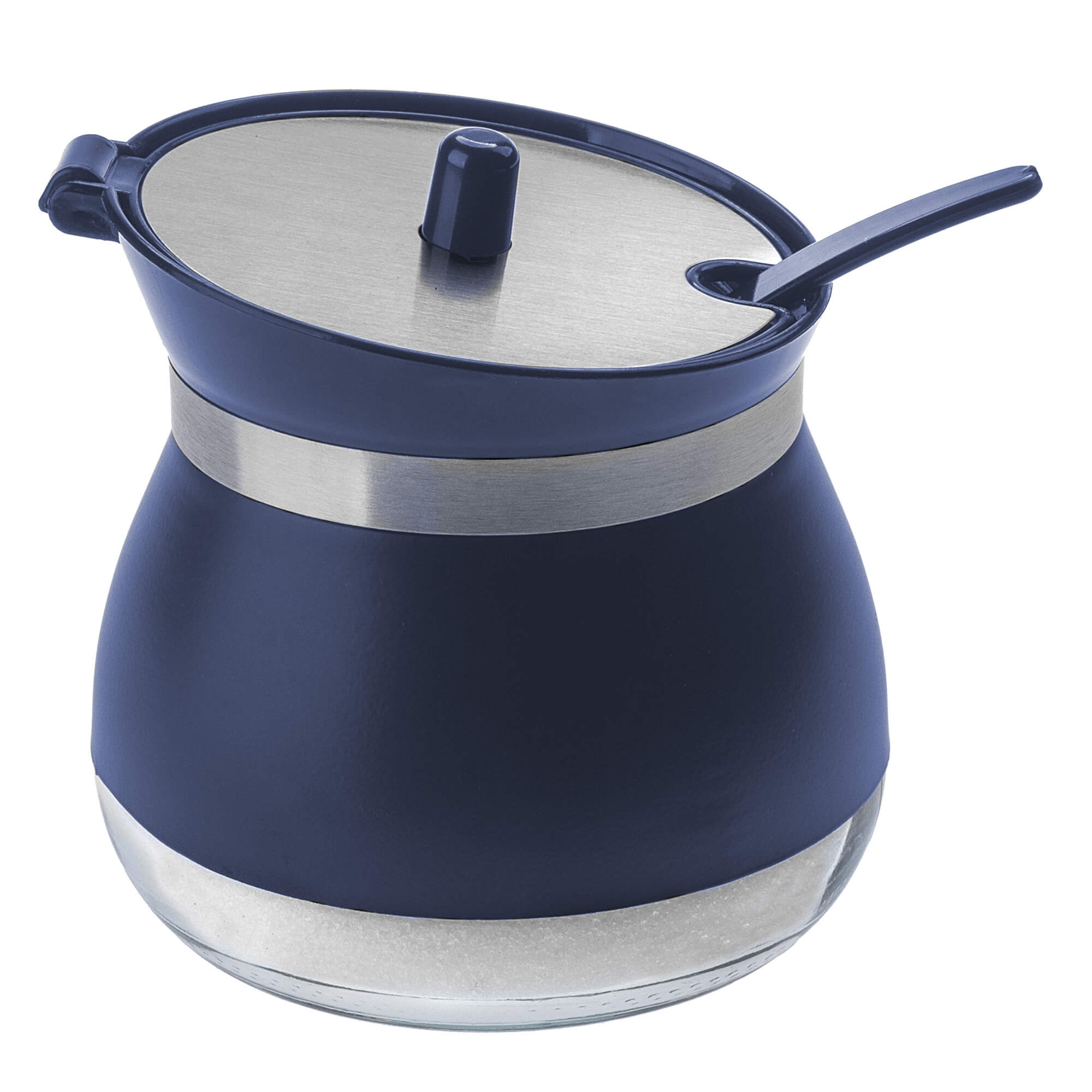 Cukiernica szklana z łyżeczką Lerin 270 ml, granatowa