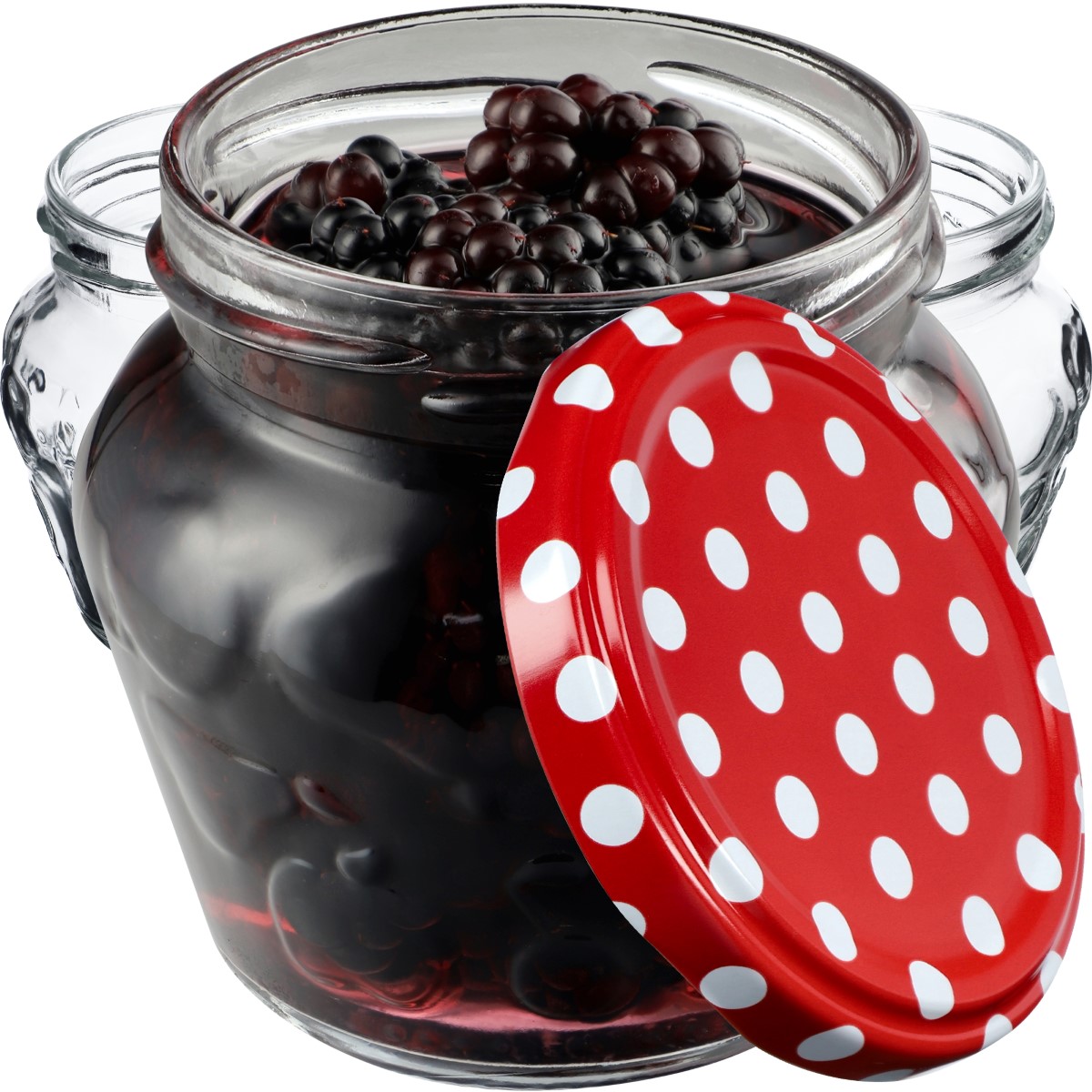 Słoiki Kemi 200ml 50szt 66mm + wieczka "Czerwony Groszek"