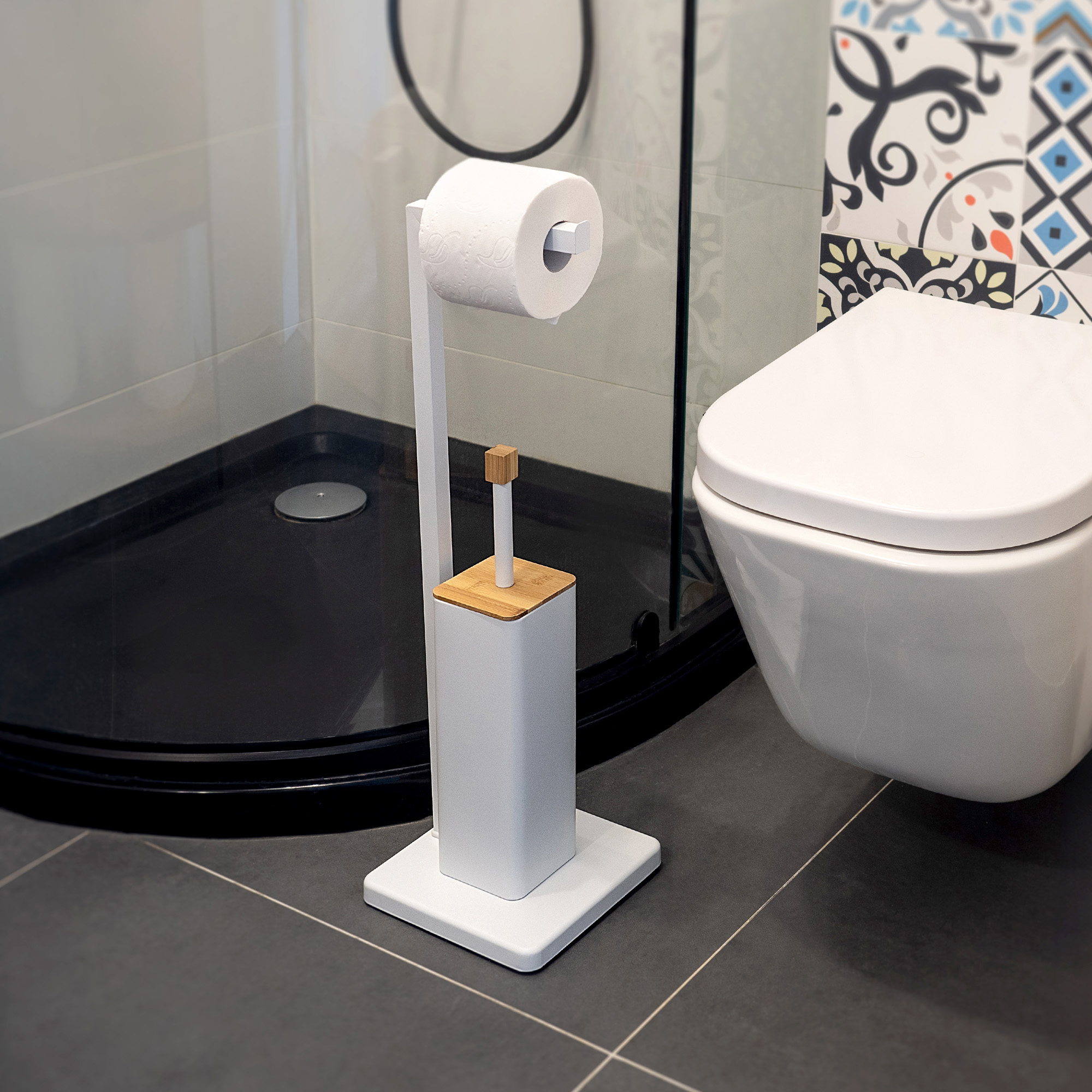 Zestaw łazienkowy Tapio stojak na papier toaletowy + szczotka do WC, czarny