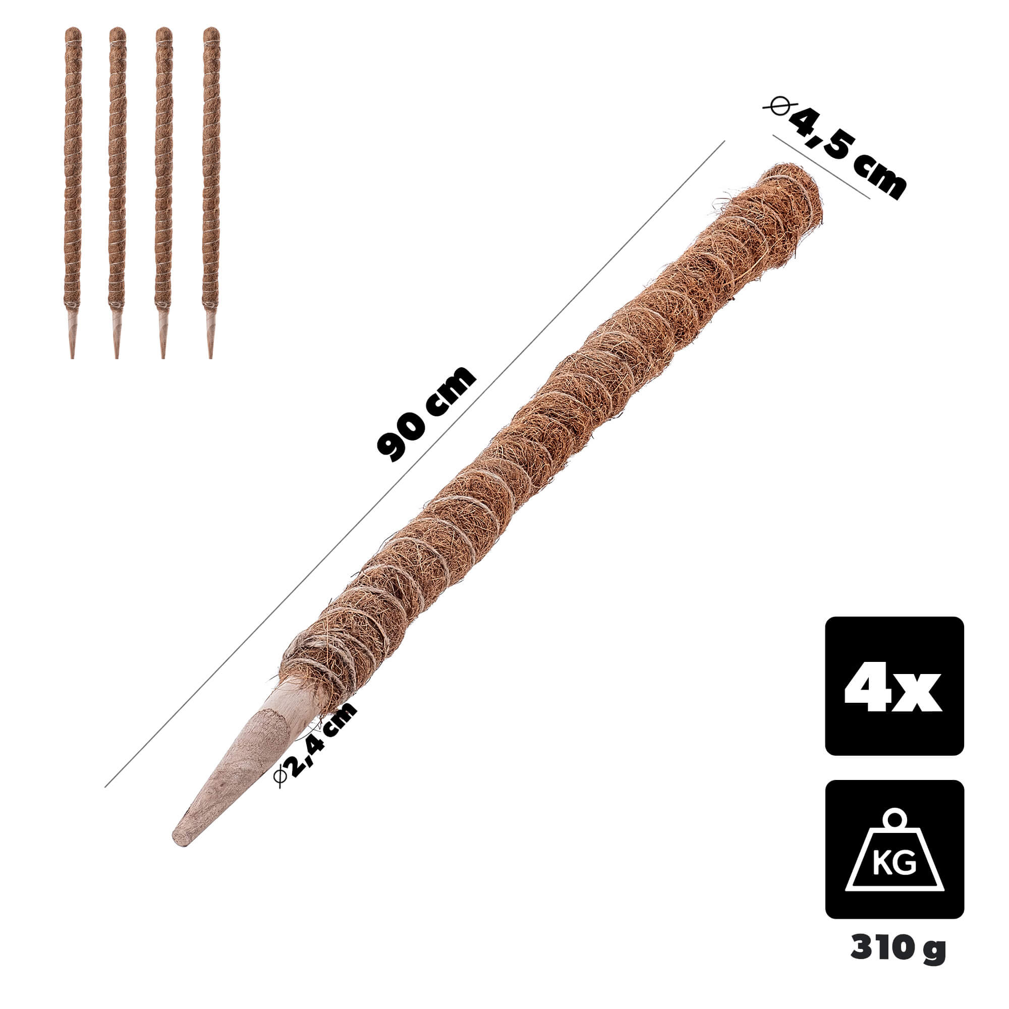 Tyczka do roślin kokosowa Cande 90 cm podpora doniczkowa 4 szt.