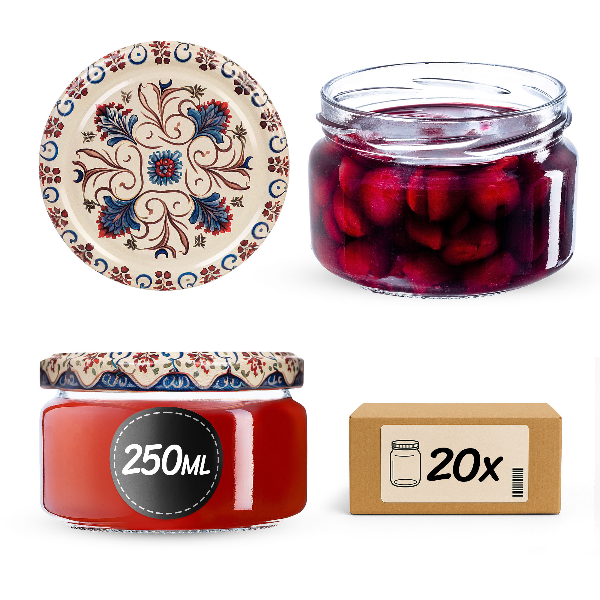 Słoiki na przetwory Denia 250ml 20szt 82mm + wieczko "Ceramics 3"