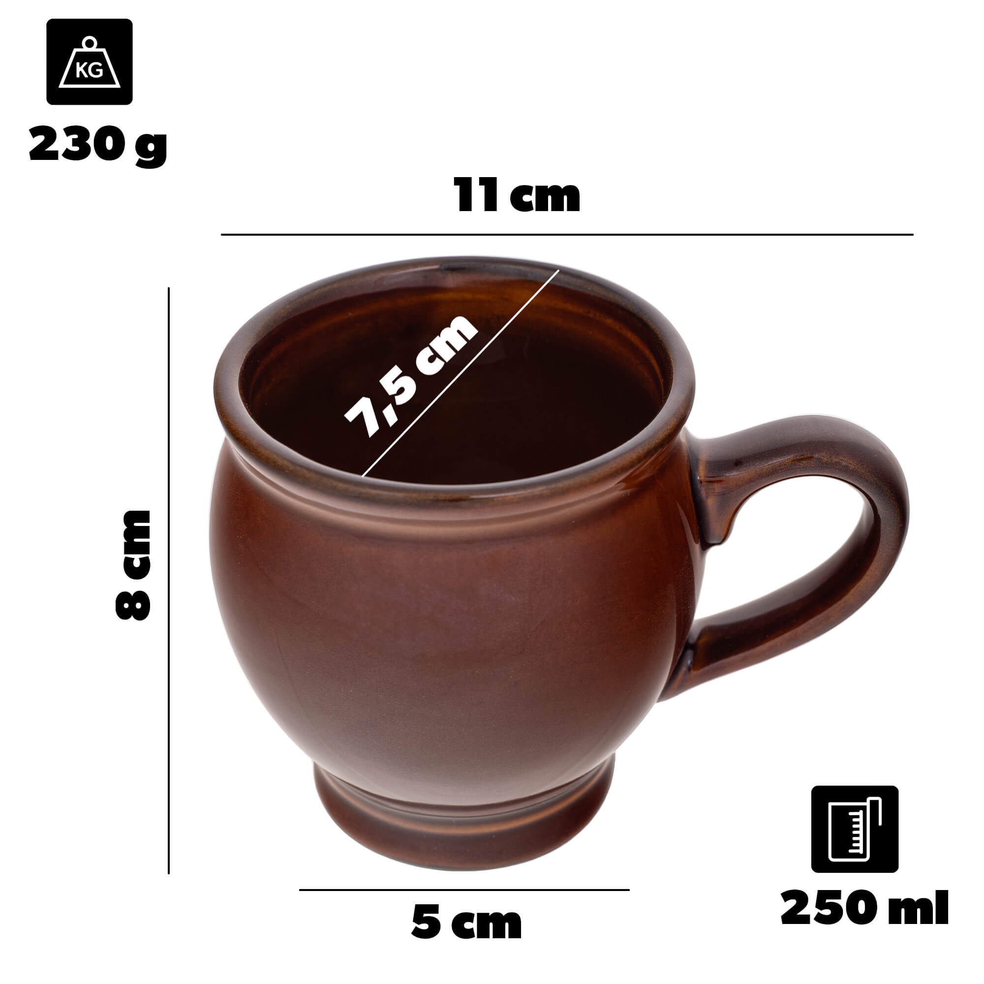 Kubek kamionkowy na grzane wino Lisle 250 ml brązowy