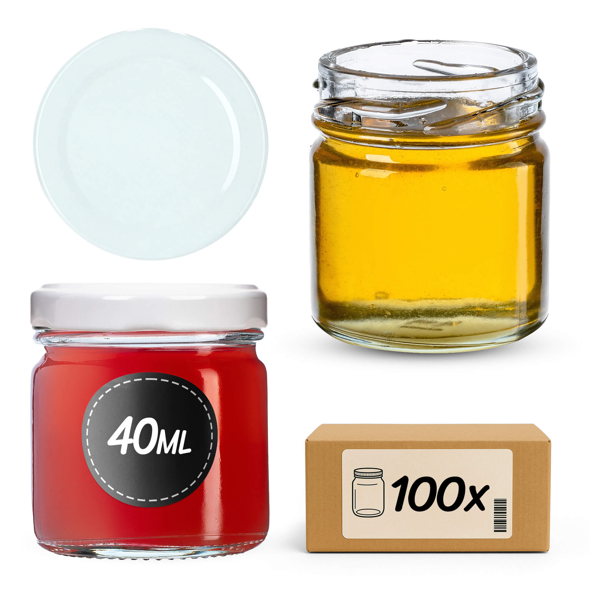 Słoiki na przetwory Halli 40ml 100szt 43mm + wieczka białe