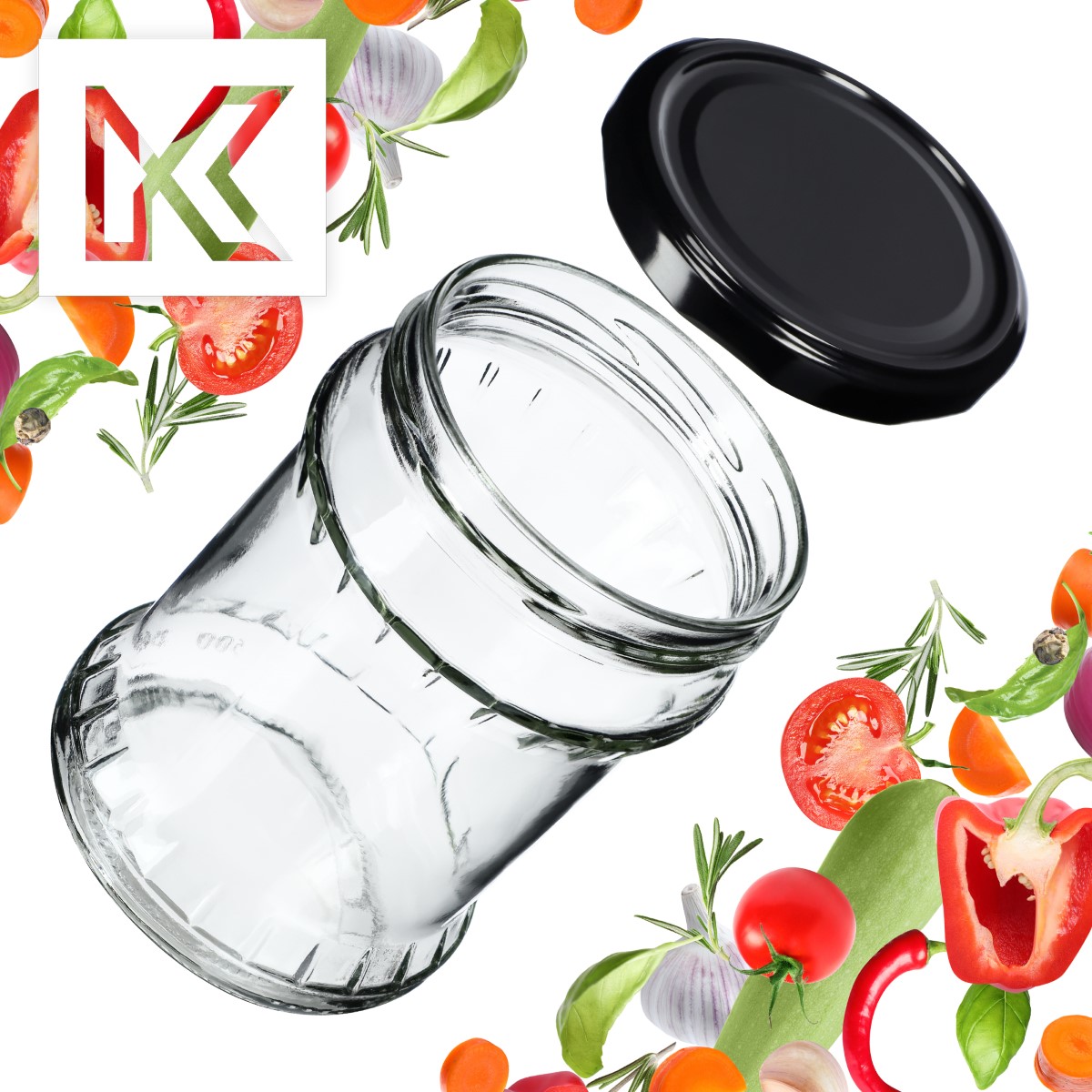 Słoiki na przetwory Kisko 500ml 16szt 82mm + wieczka czarne