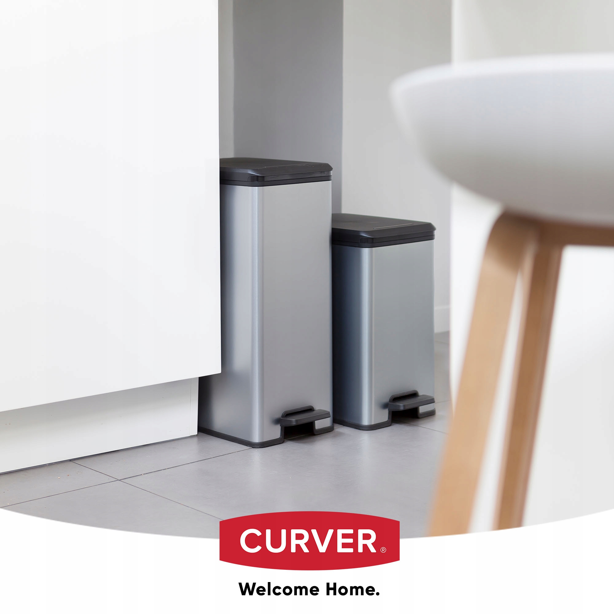 Kosz na śmieci Curver Slim Bin 25L, srebrny