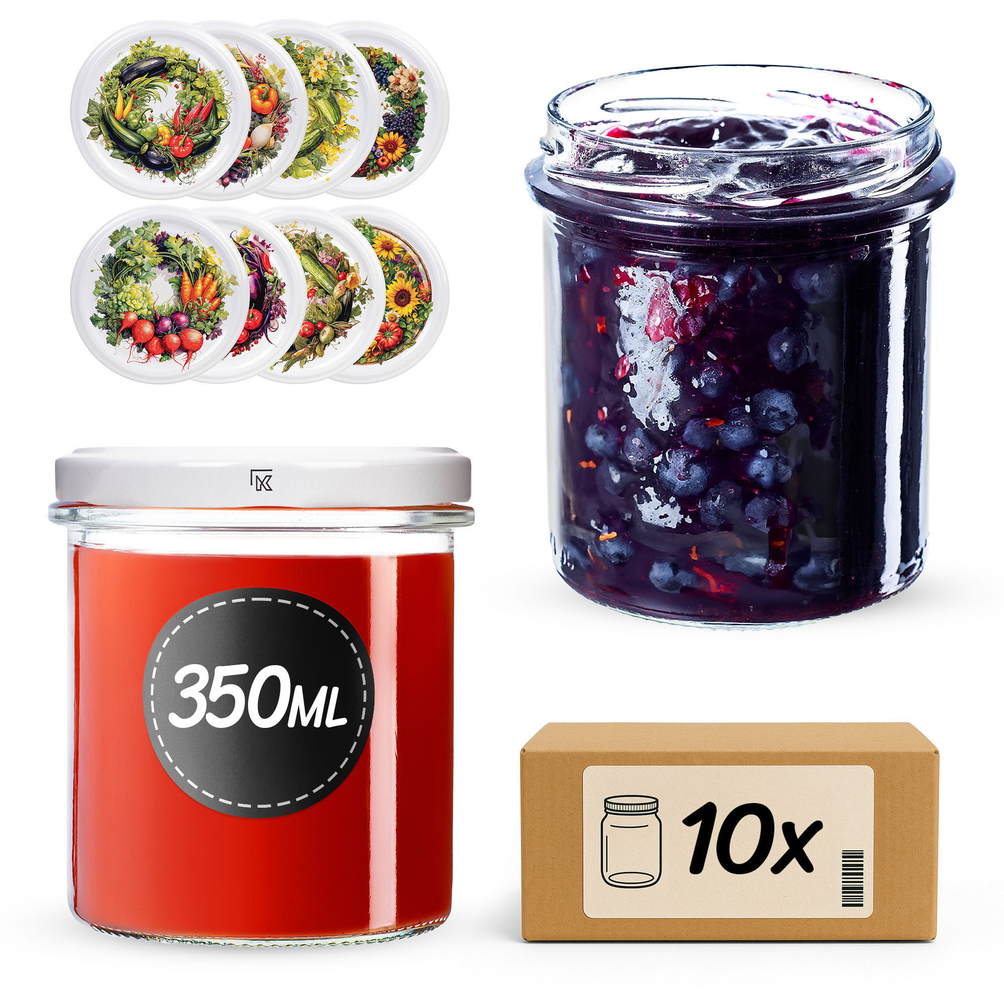 Słoiki na przetwory Avila 350ml fi82mm 10szt + wieczko Garden wreath
