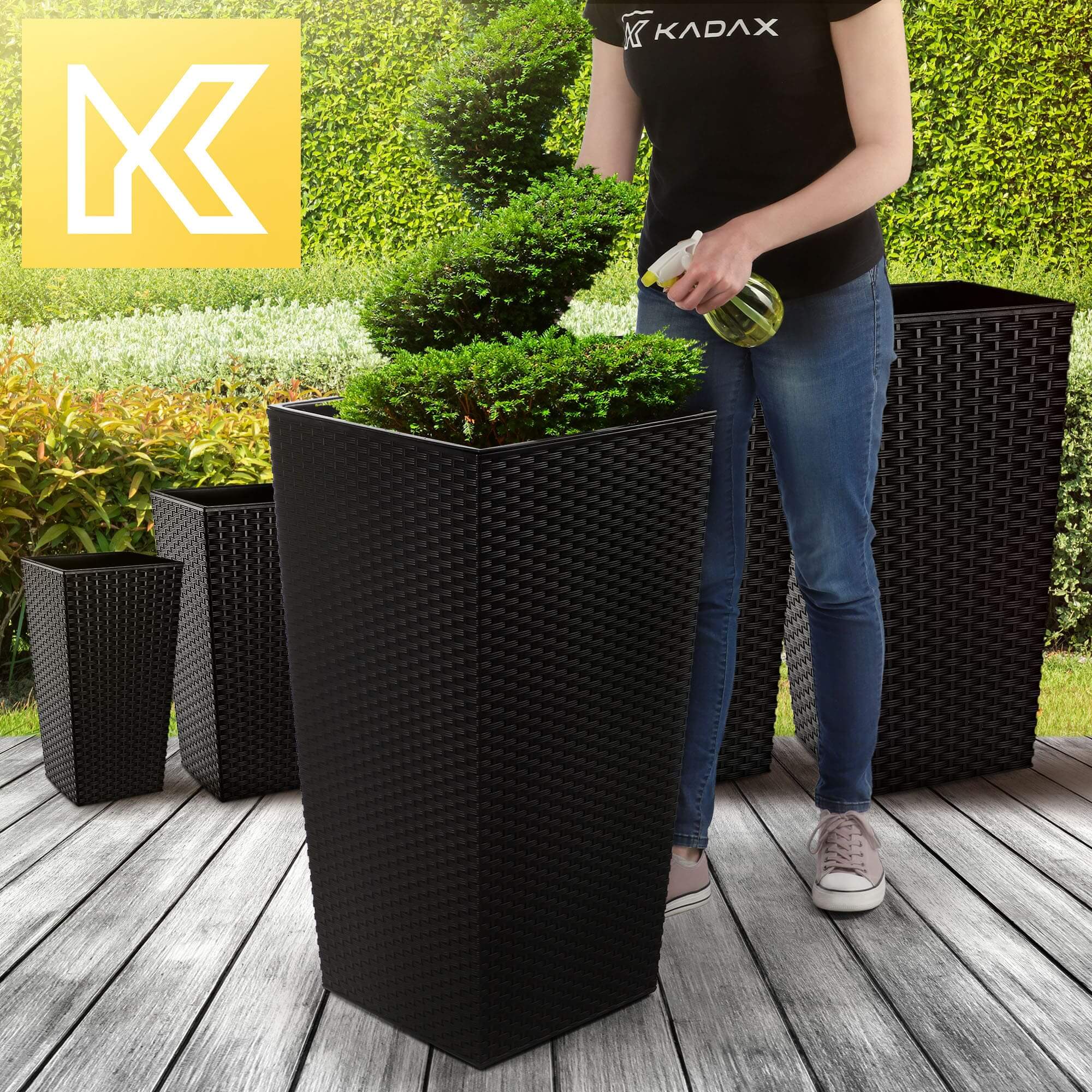 Donica na kwiaty z wkładem Pesaro rattan 40 cm, czarna
