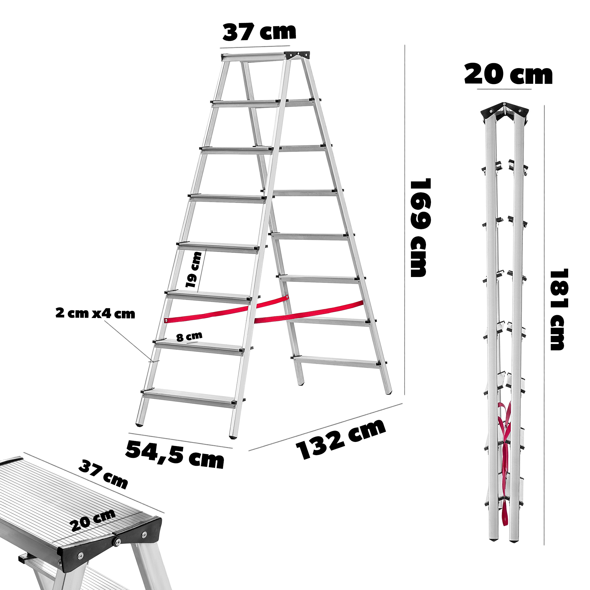 Drabina aluminiowa dwustronna Telti 8 stopni