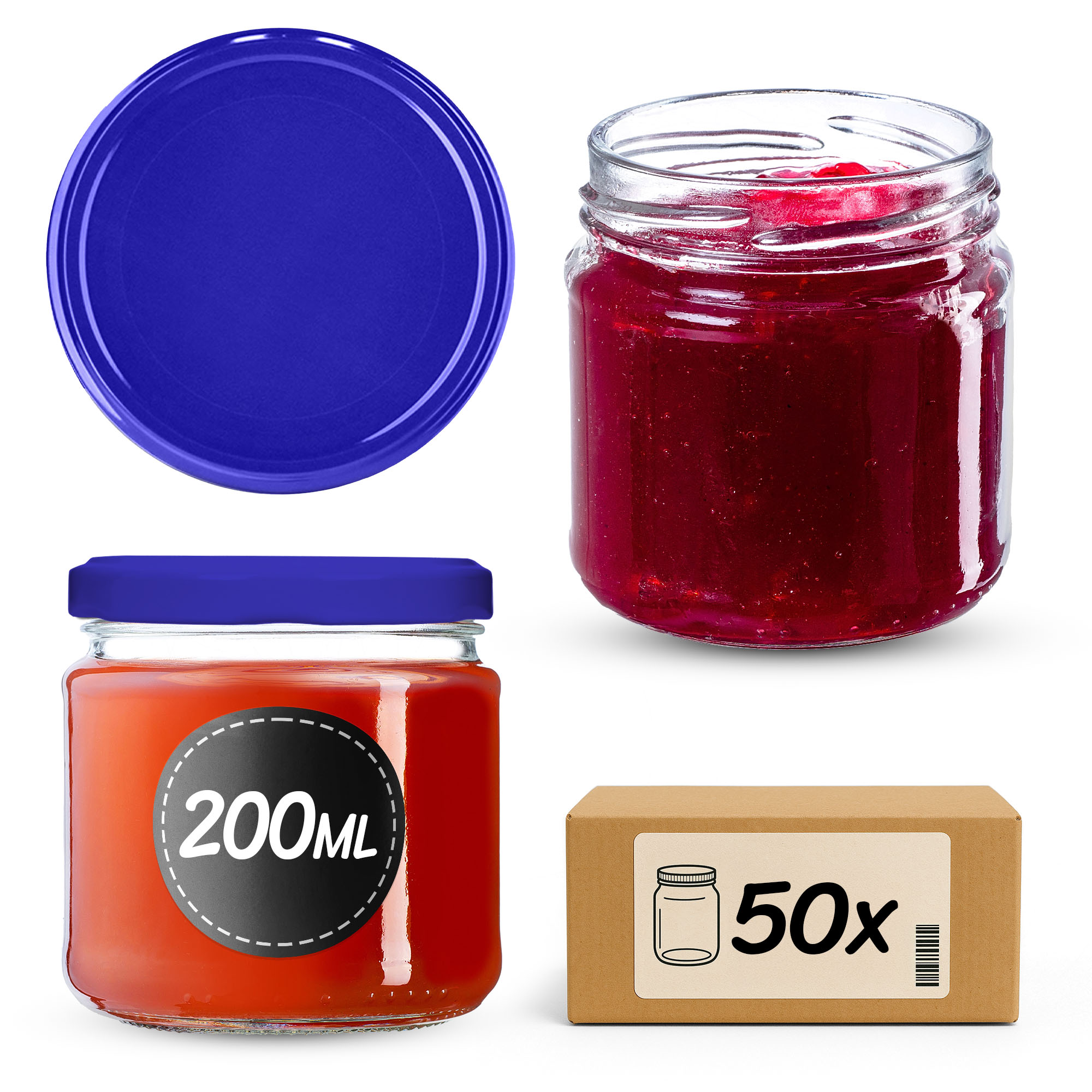 Słoiki na przetwory Lerma 200ml 50szt 66mm + wieczka "Granatowy"