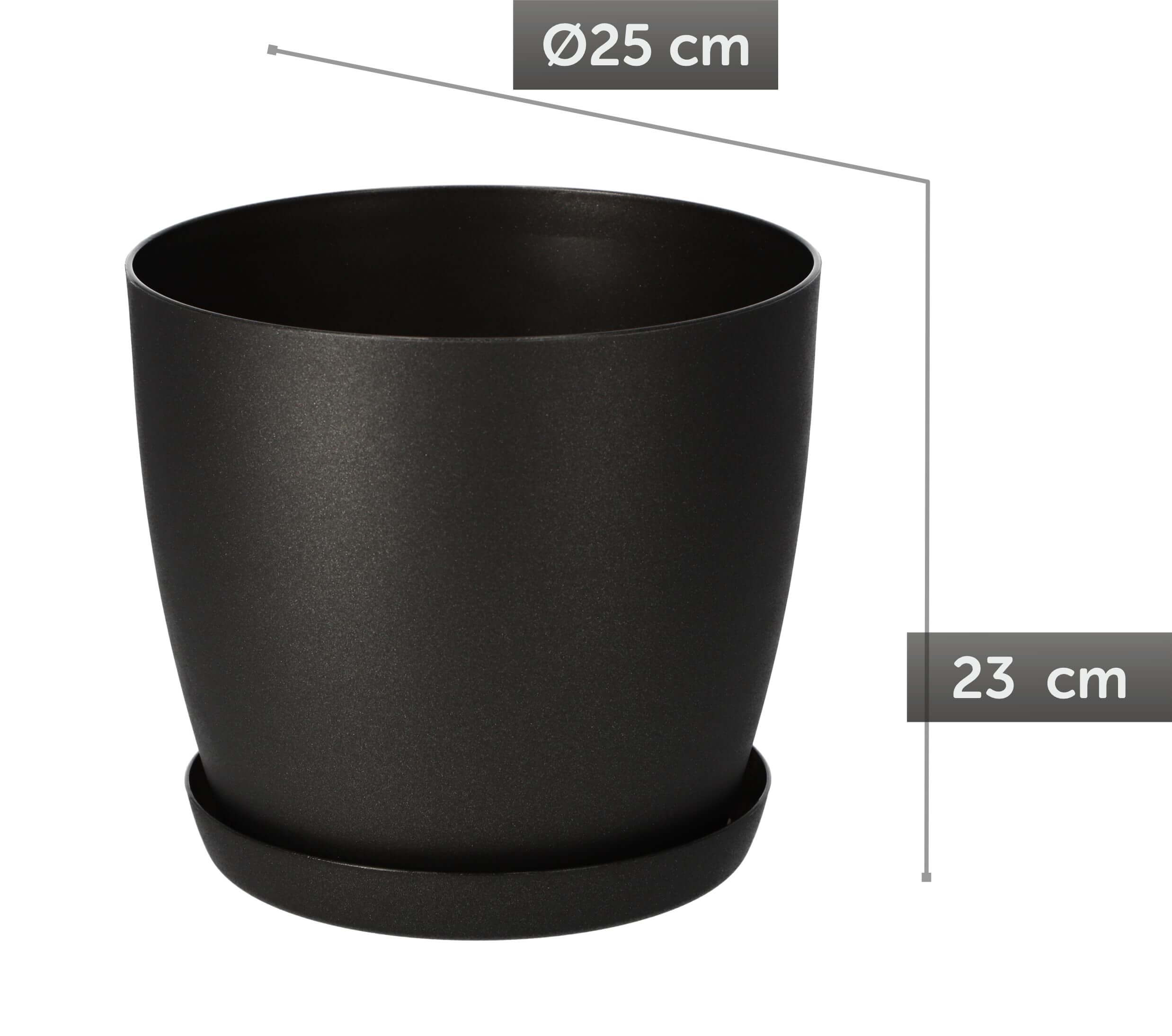 Doniczka Agen z podstawką 25 cm, matowa grafitowa