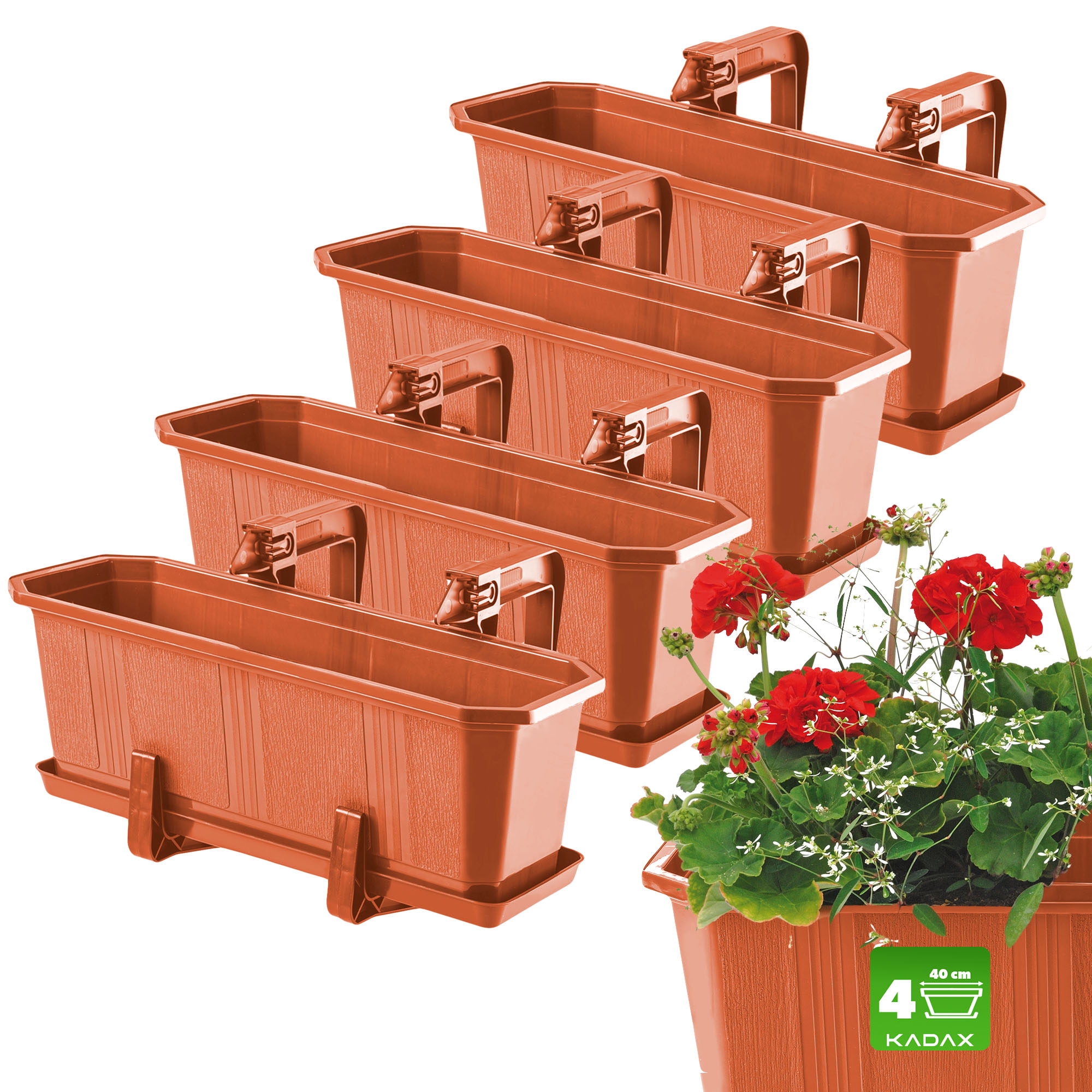 Doniczka balkonowa z uchwytami terakota Oste 40 cm, 4 szt.