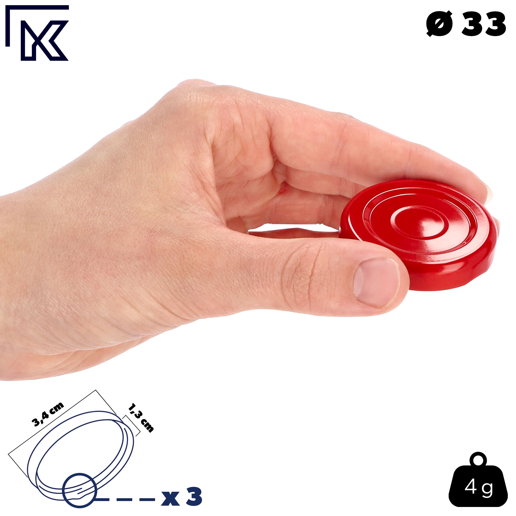 Metalowe wieczka do słoików i butelek Tranas fi 33mm czerwone, 100szt