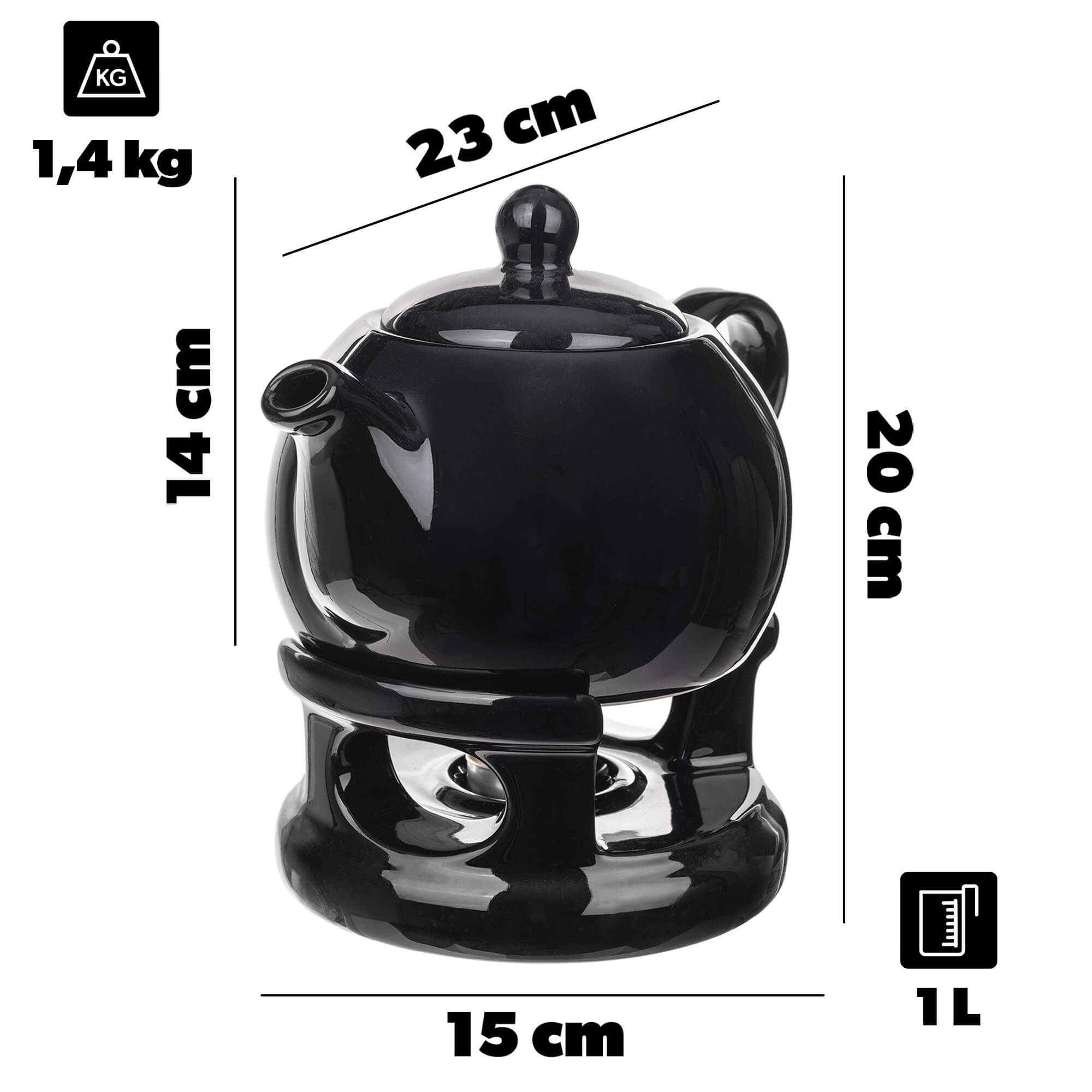 Dzbanek ceramiczny z podgrzewaczem Irais 1L czarny