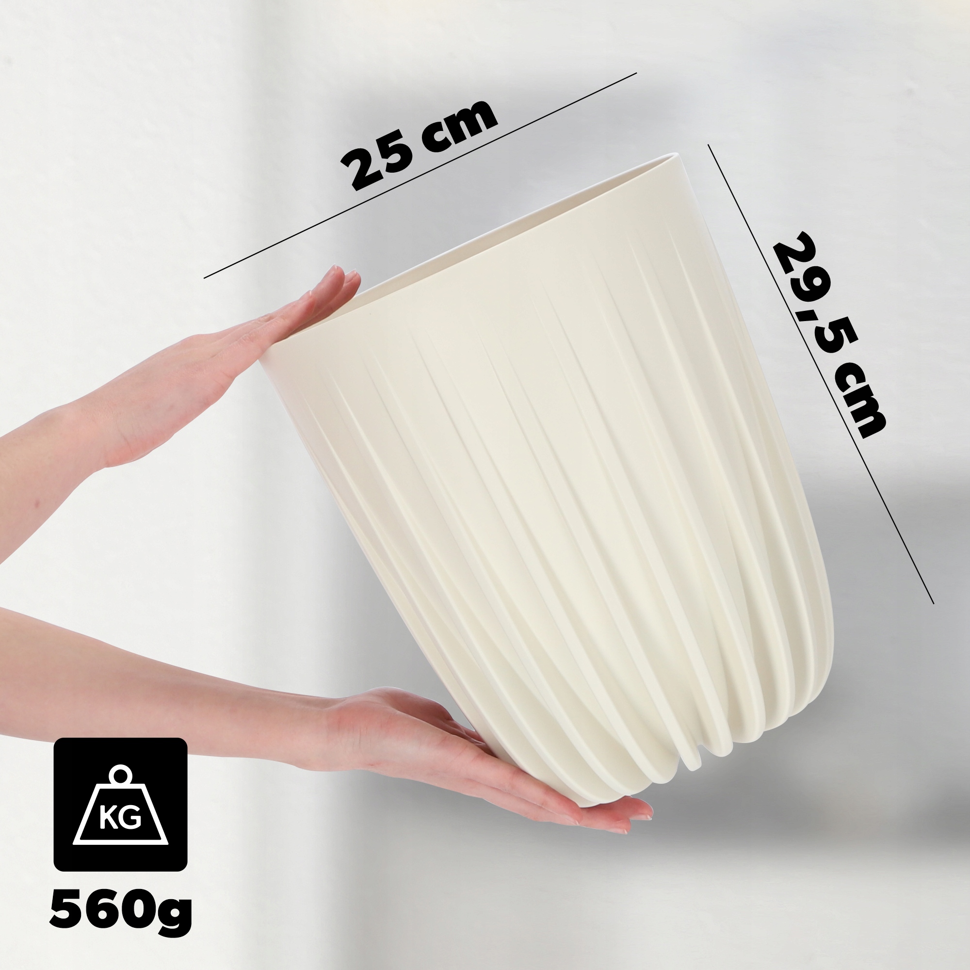 Eko doniczka na kwiaty z wkładem Costa 25 cm, kremowa