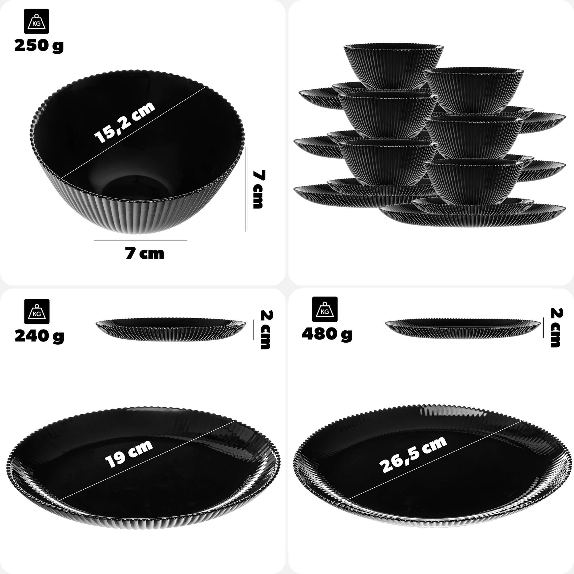 Zestaw obiadowy Regno czarny 6 kompletów