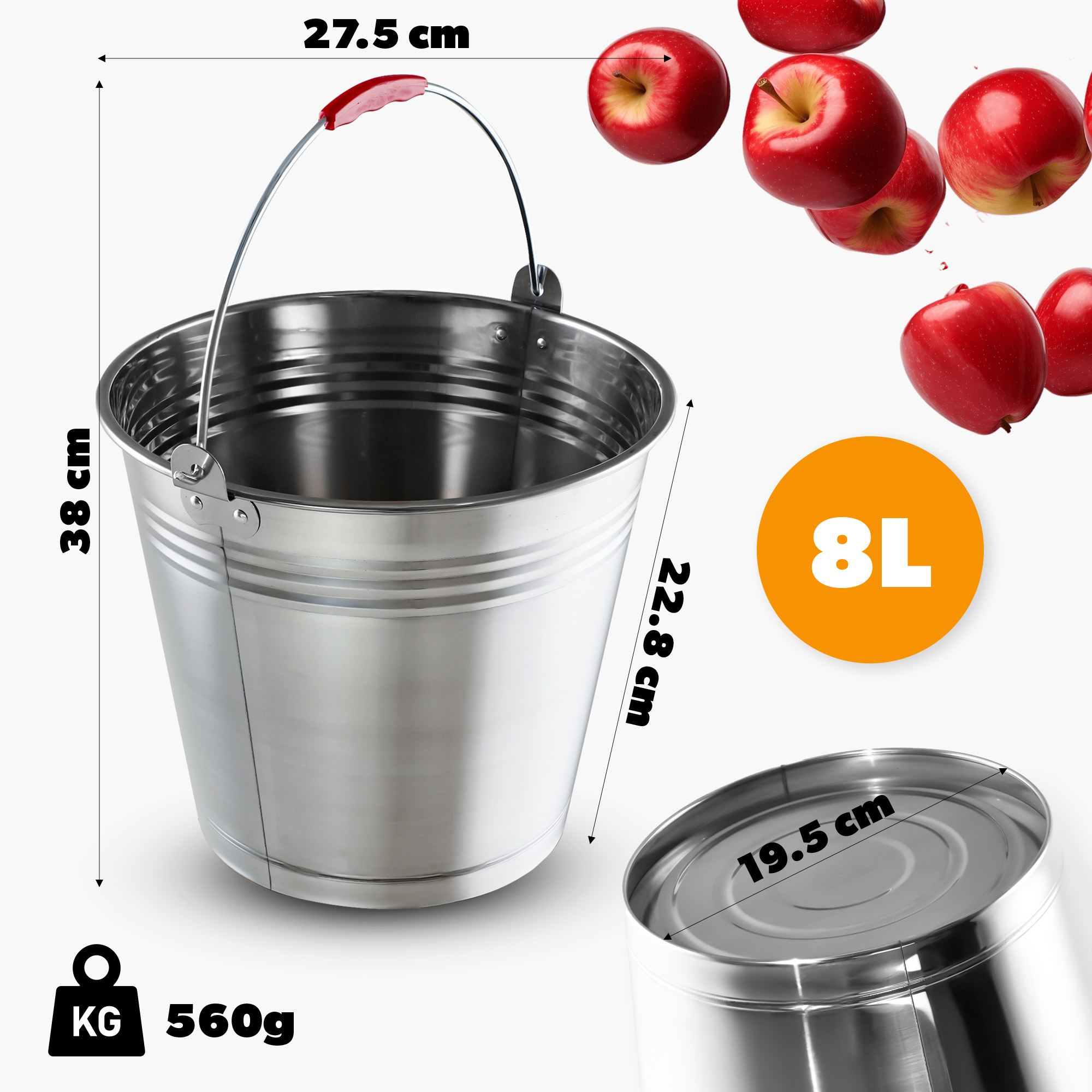 Wiadro nierdzewne Ciney z uchwytem 8L