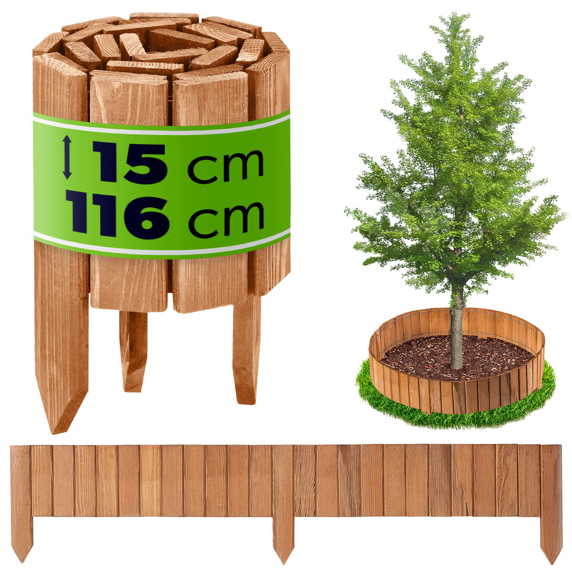 Płotek drewniany rollborder Ansjo obrzeże 115 x 15 cm dąb