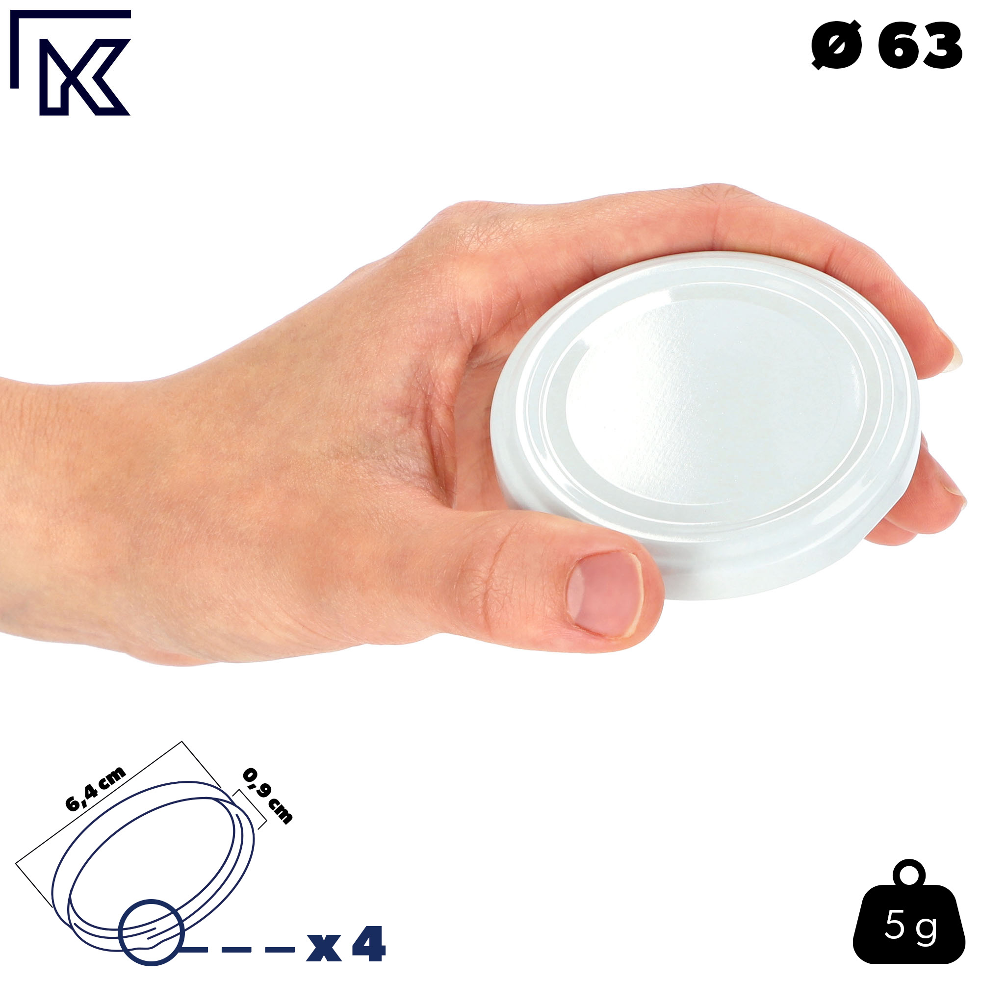 Metalowe wieczka do słoików Asen 100szt fi 63mm białe