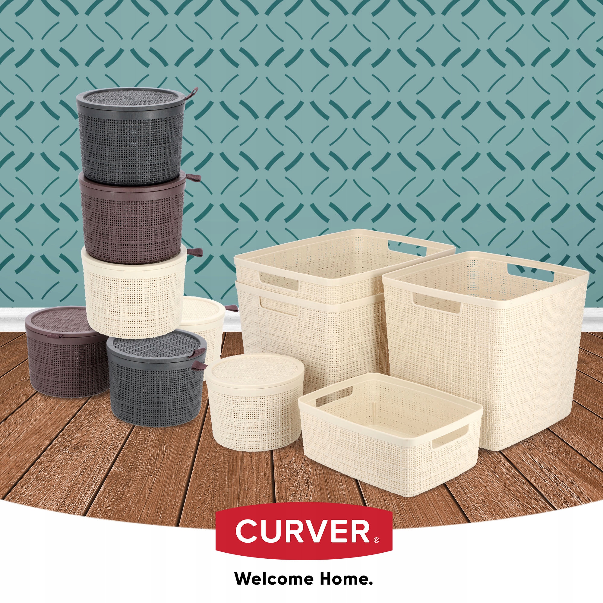 Koszyk na drobiazgi okrągły 2L Curver Jute, kremowy