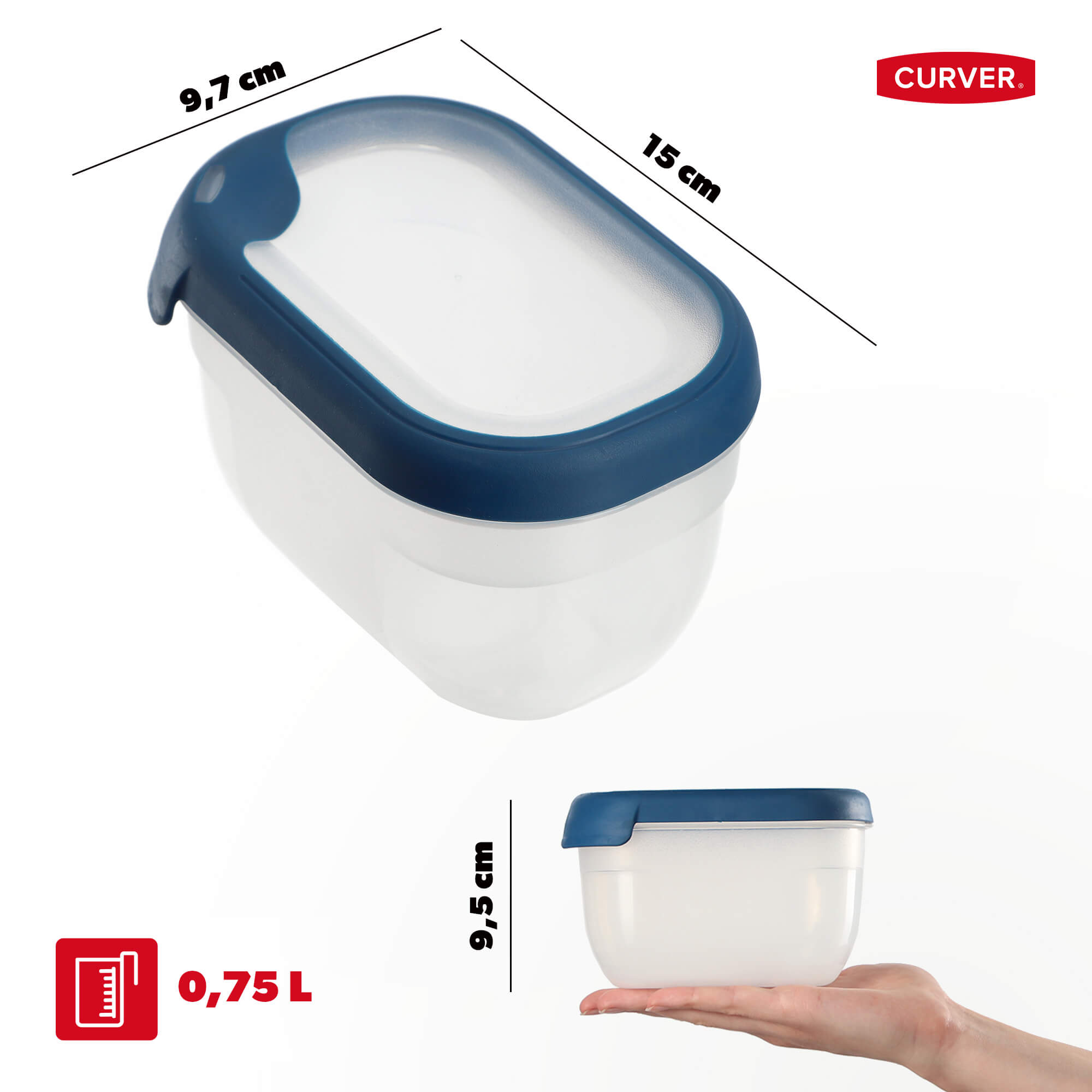Pojemnik prostokątny 0.75L Curver Grand Chef Eco Line, niebieski 10cm