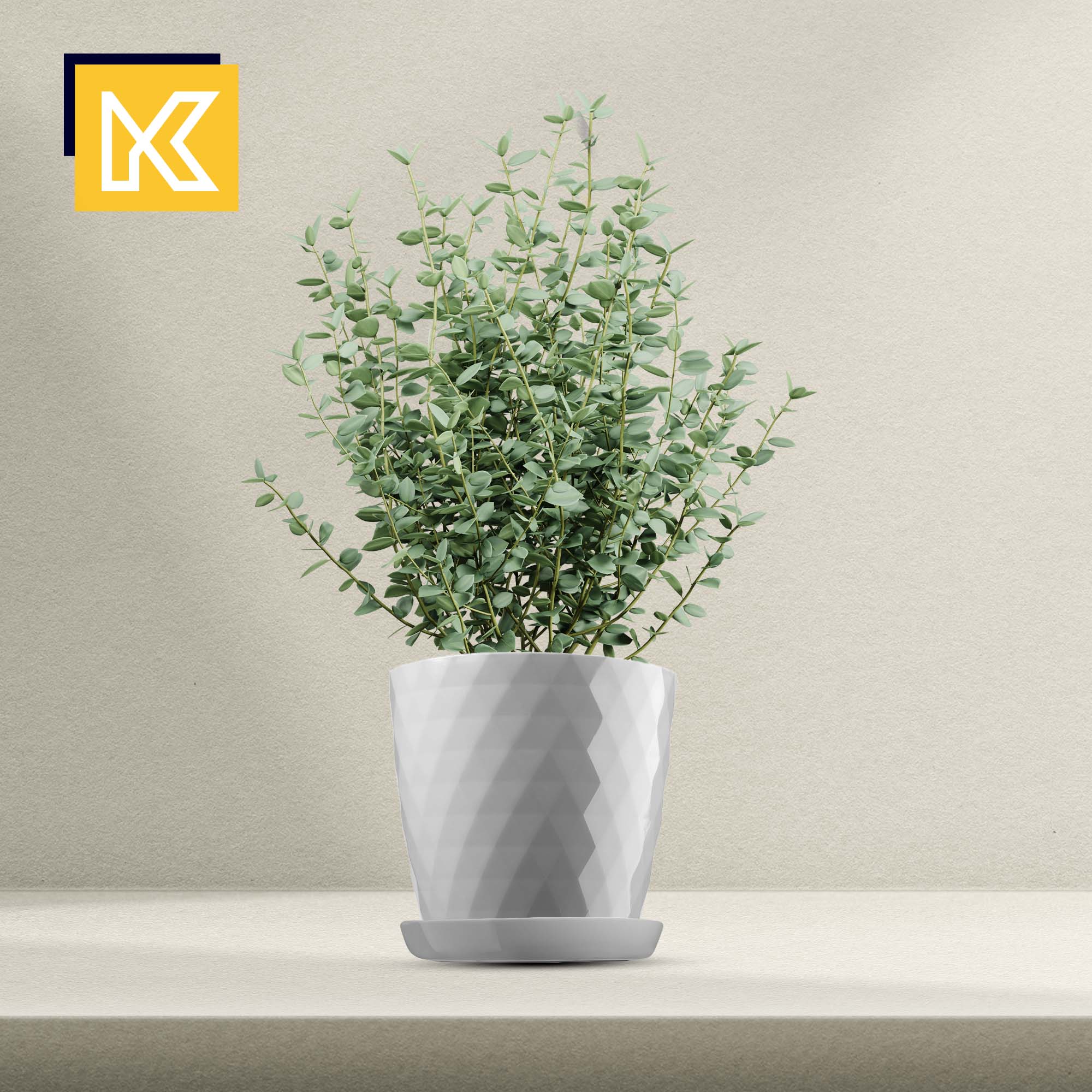 Doniczka na kwiaty z podstawką szara Amily 16 cm, 3 szt.