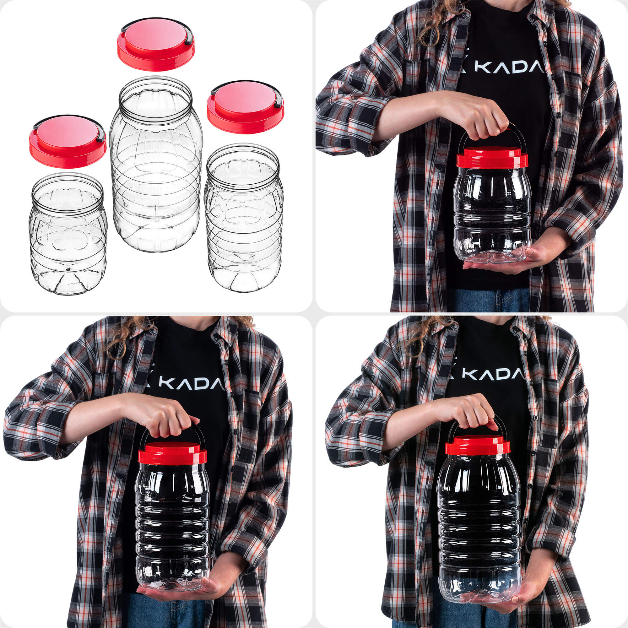 Słoik PET z zakrętką i uchwytem Riccia uniwersalny 2L + 3L + 5L