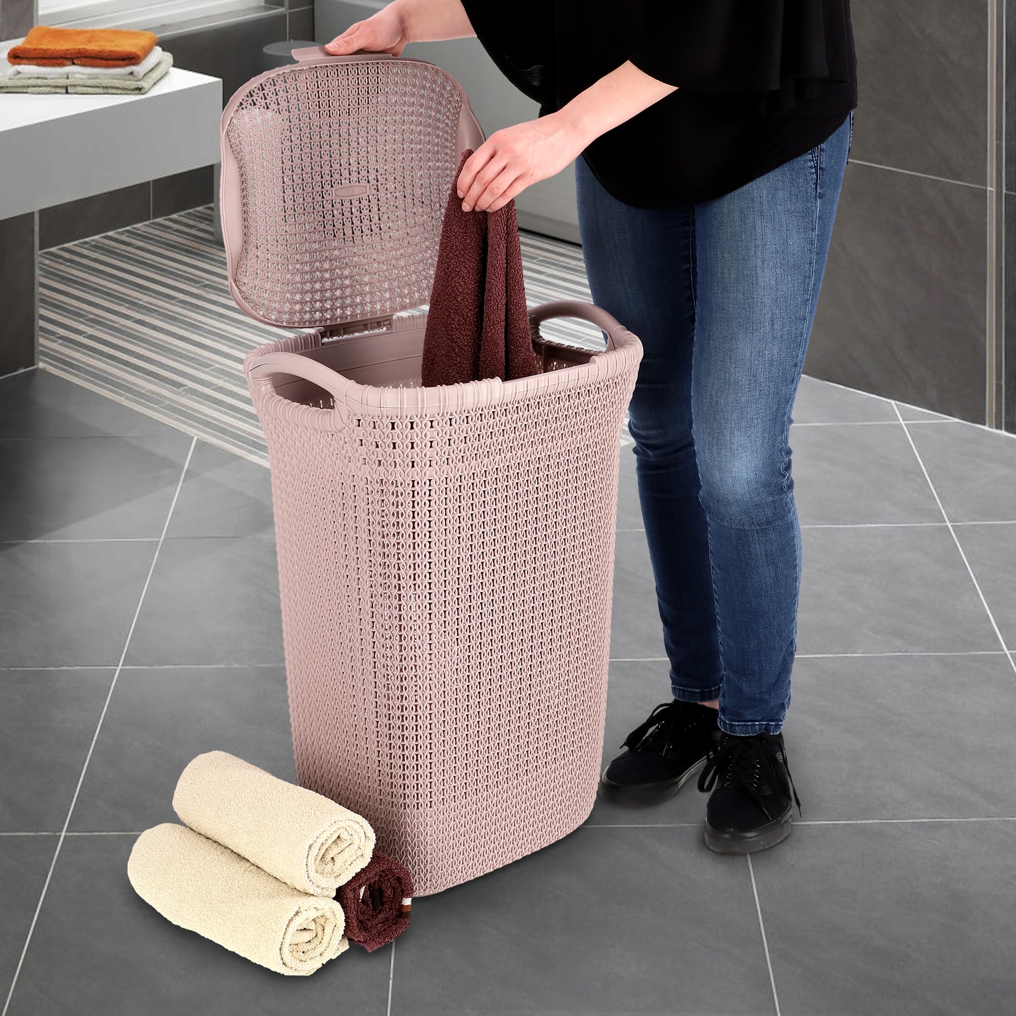 Kosz z pokrywą Curver Knit 57L beżowy