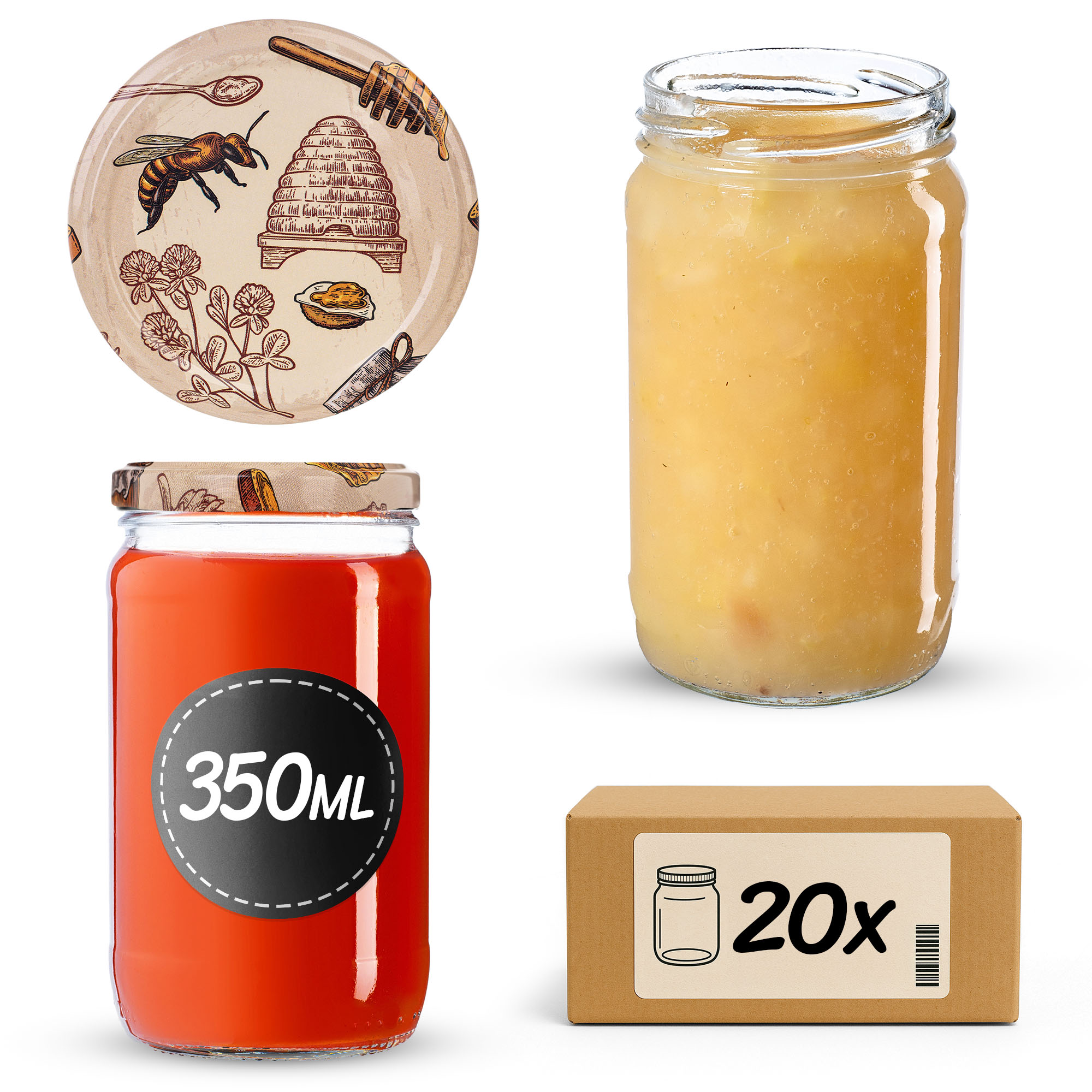 Słoiki na przetwory Gera 350ml fi66mm 20szt + wieczko Miód
