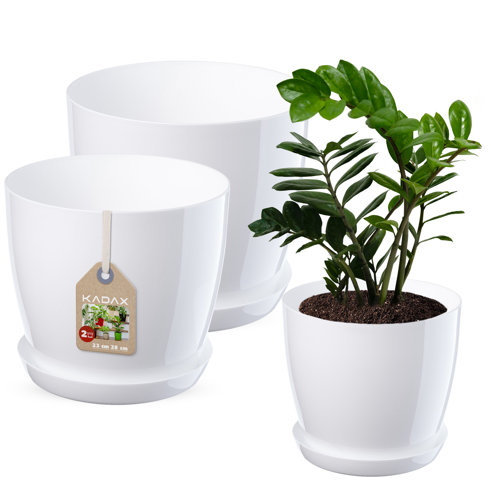 Doniczka na kwiaty z podstawką białe 23 cm + 28 cm, 2 szt.