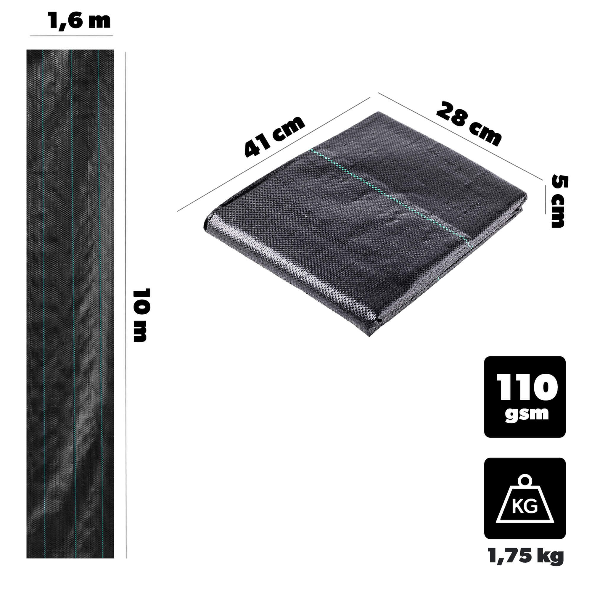 Agrotkanina ogrodowa Auros 1.6 x 10m 110 g/m² czarna