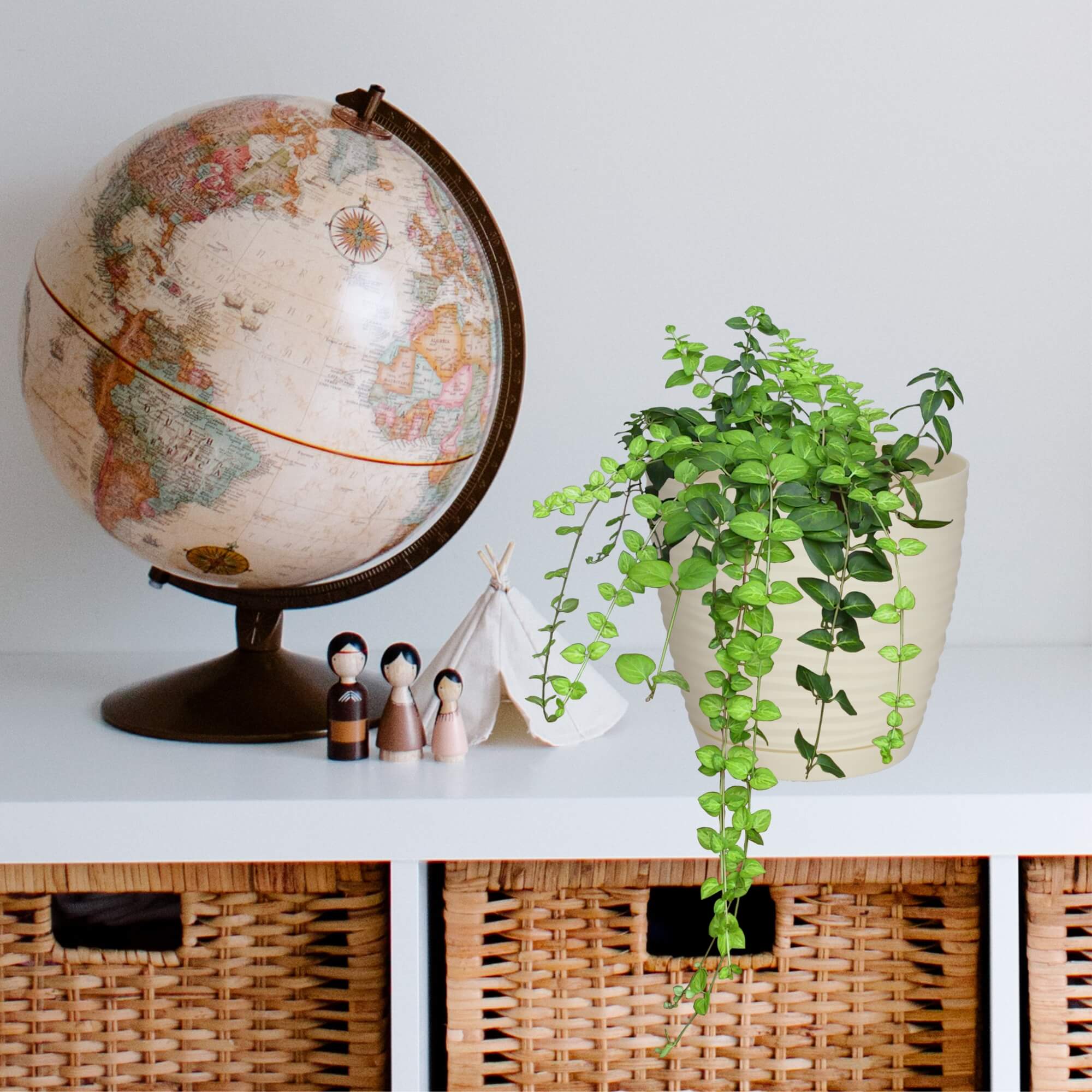 Doniczka na kwiaty okrągła z podstawką 17 cm, kremowa